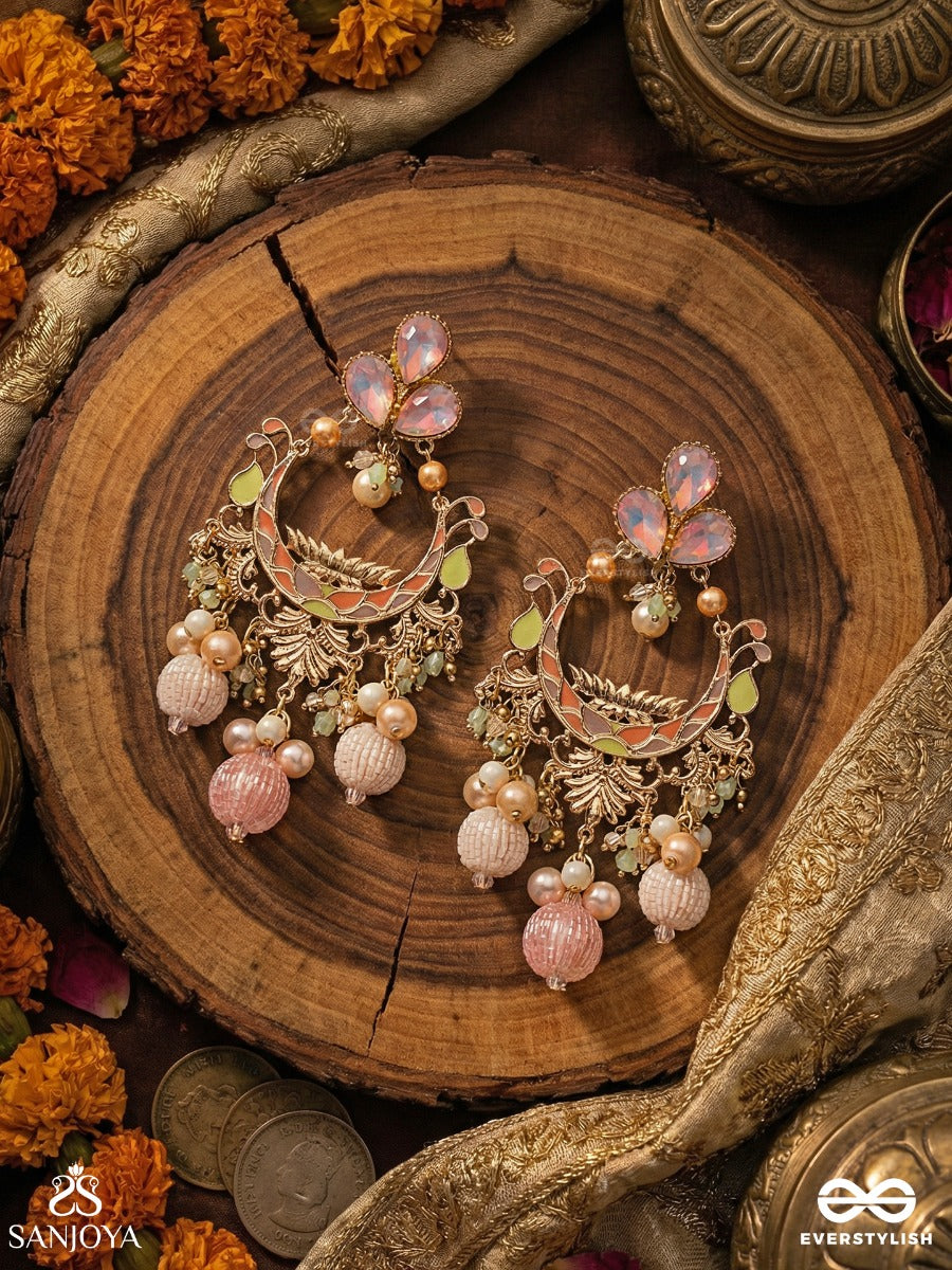 Lalitalankara - Beautiful Ornamentation - Exquisite Enamelled Earrings With Floral Details And Statement Pearl Clusters