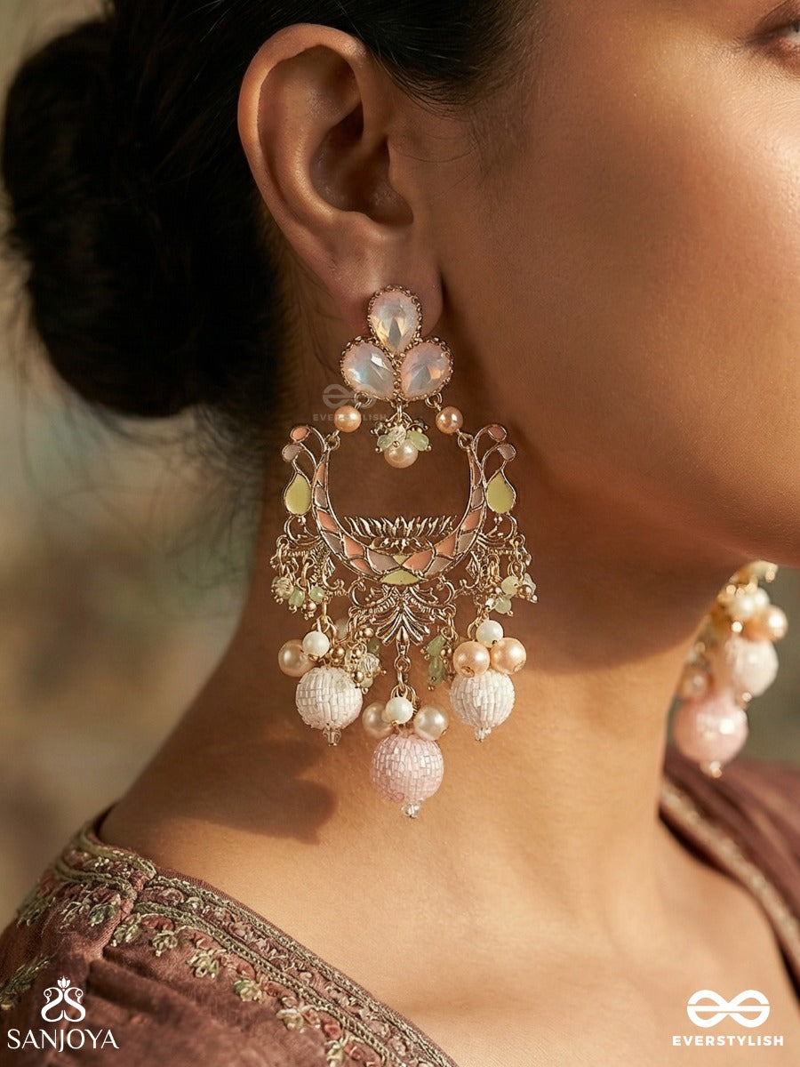 Lalitalankara - Beautiful Ornamentation - Exquisite Enamelled Earrings With Floral Details And Statement Pearl Clusters