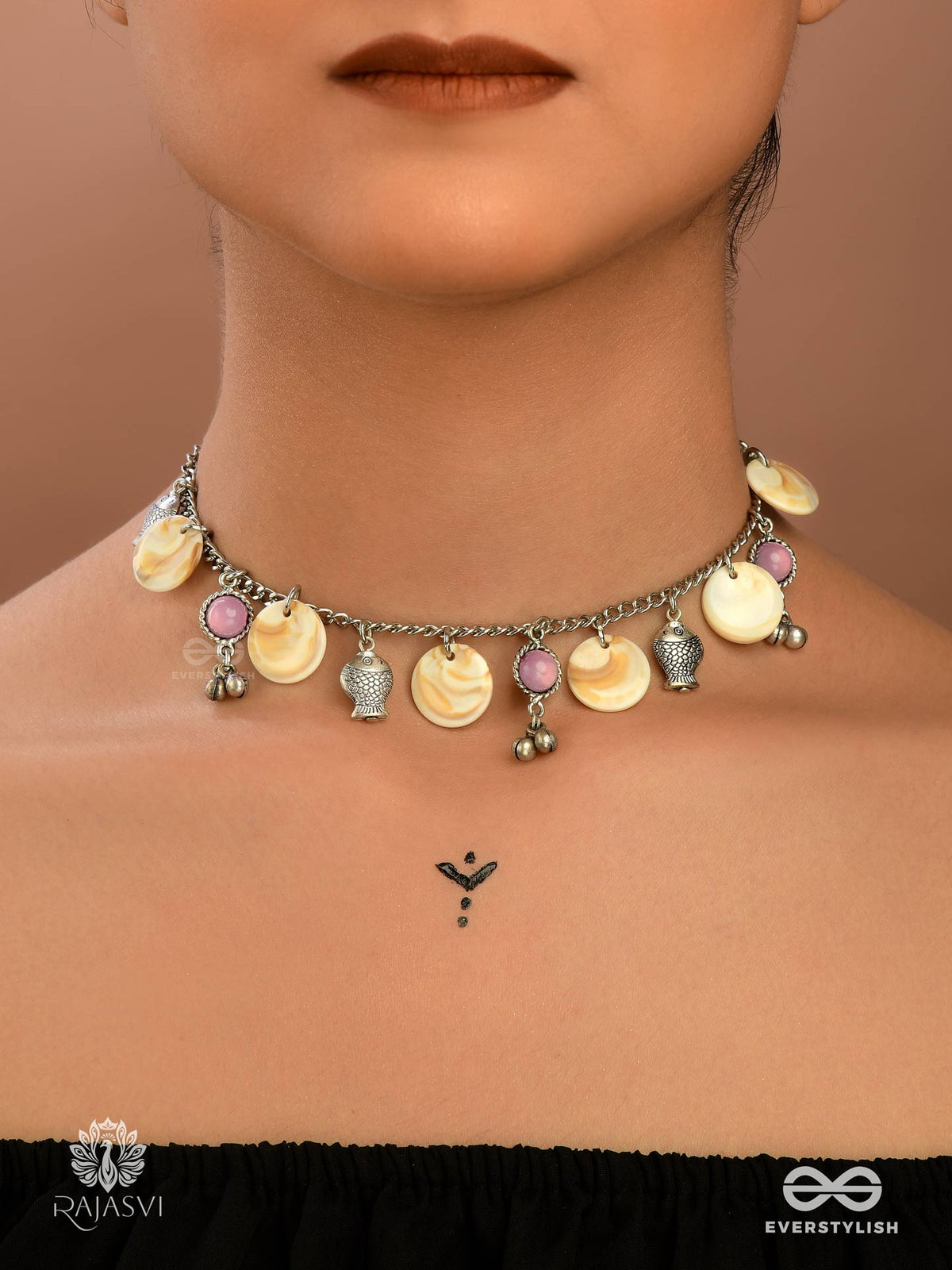 Ocean Charm - Oxidised Necklace With Charms