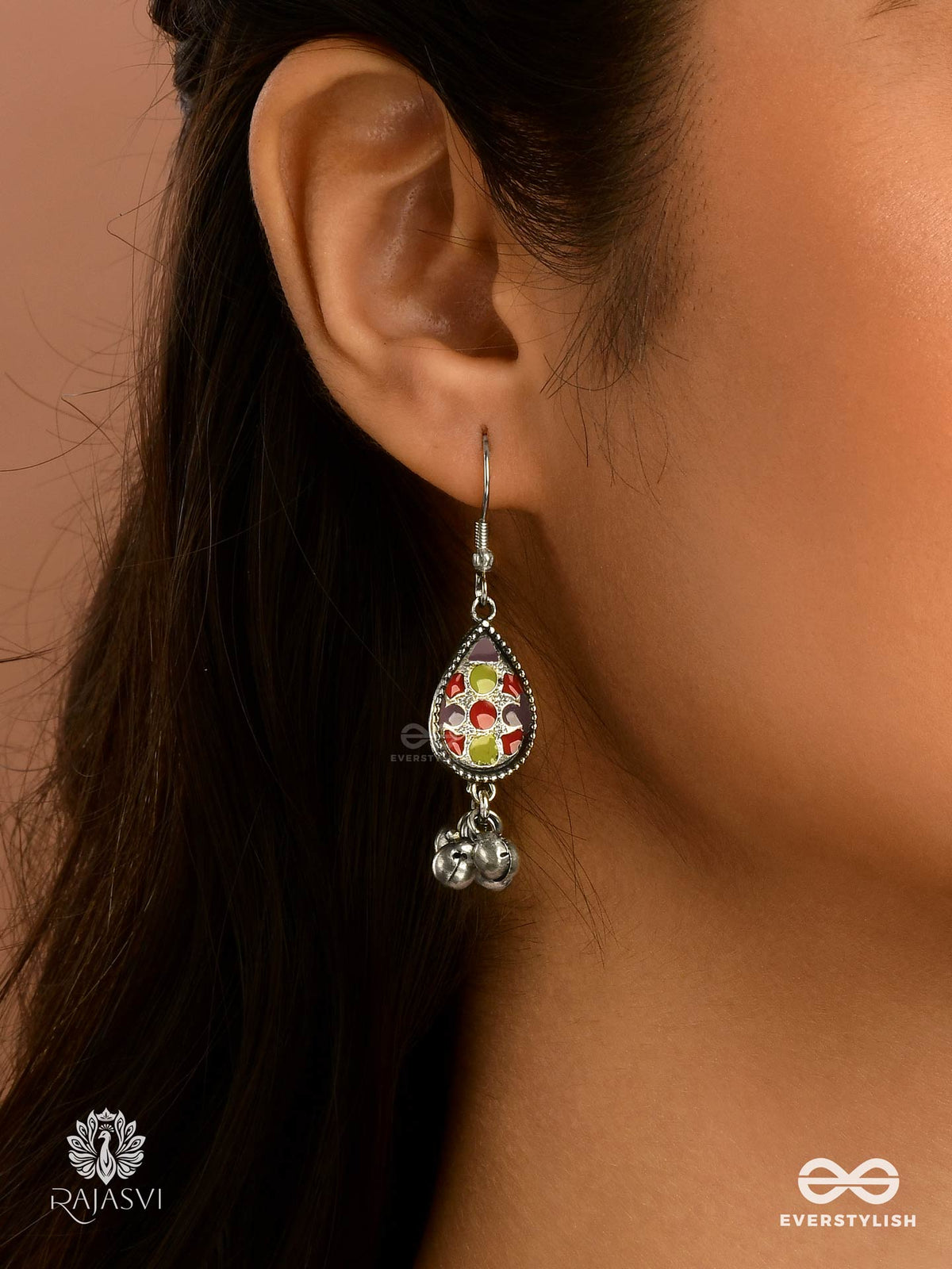 Rang Charm- Oxidised Enamelled Teardrop Earring