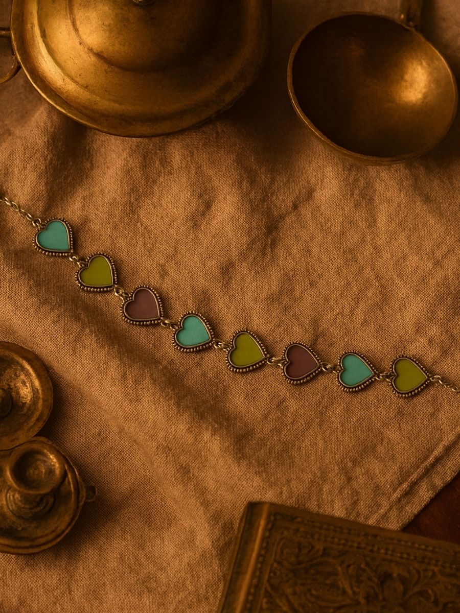 Loveloop - Oxidised Choker With Pastel Hearts
