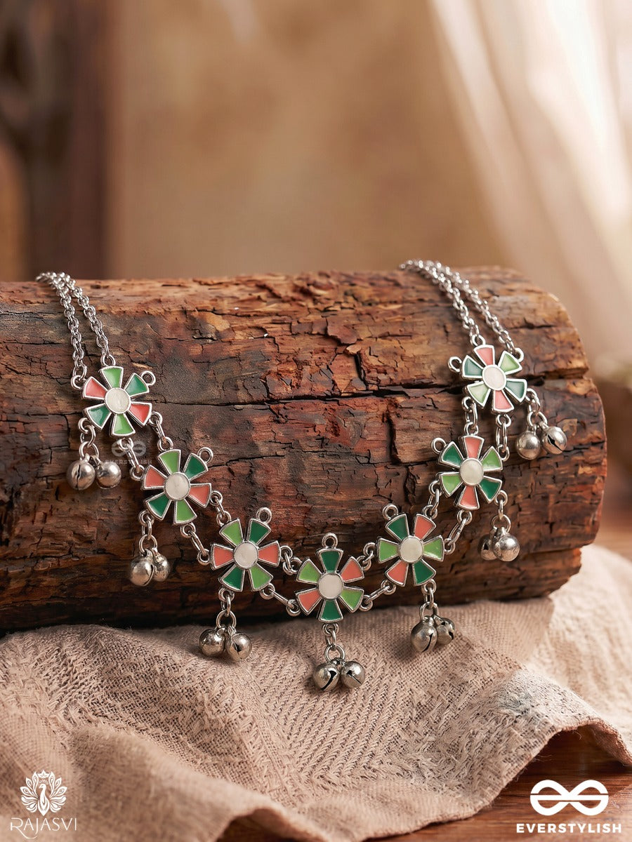Spring Whim- Oxidised Floral Charm Choker