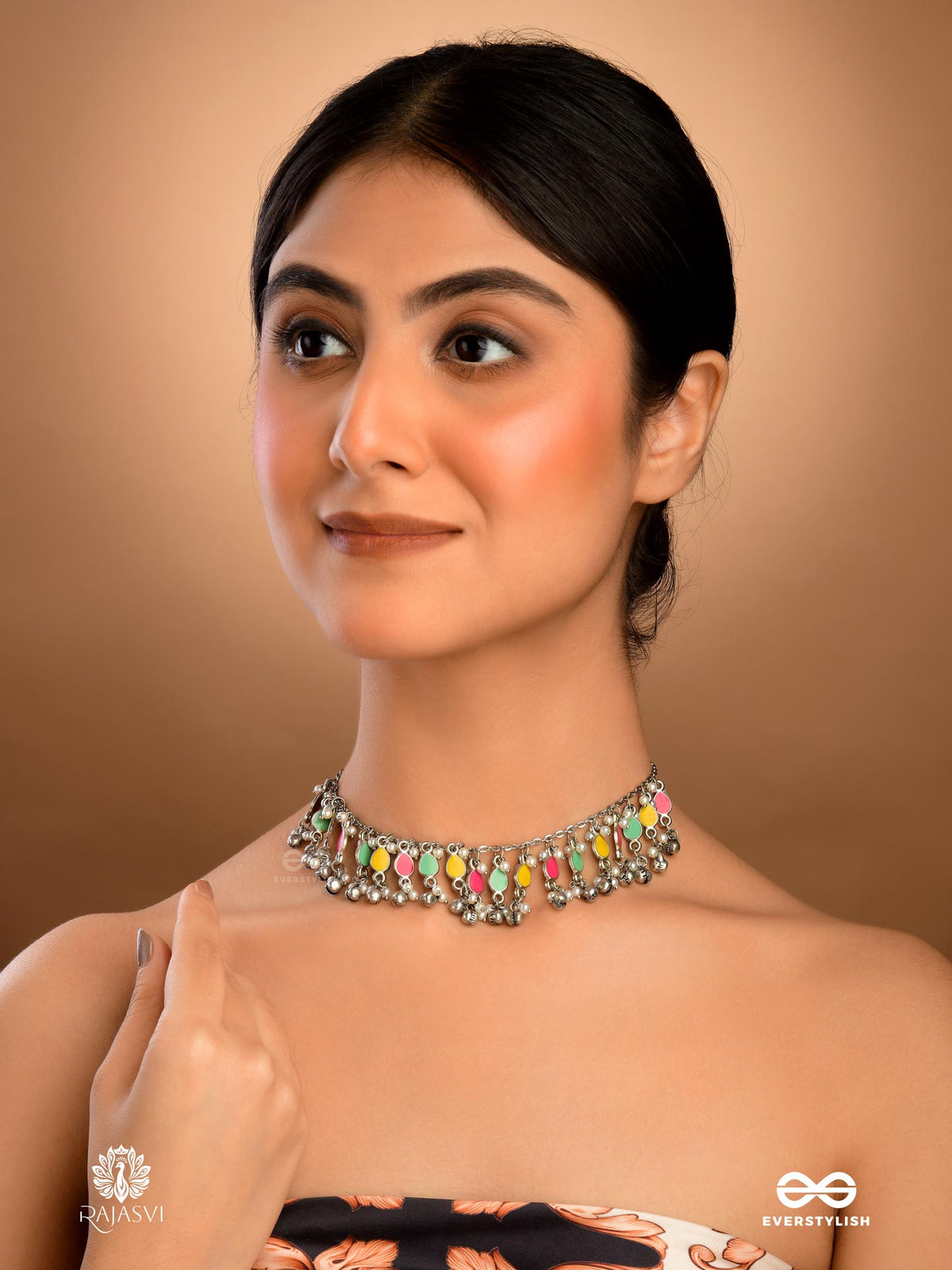 Bolly Beat - Oxidised Necklace With Neon Enamel Charms