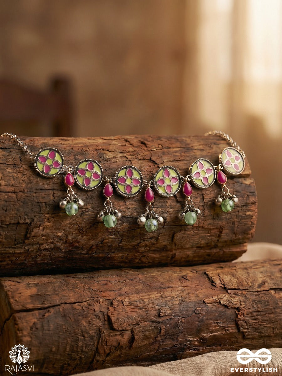 Folk Bloom - Oxidised Floral Enameleed Choker