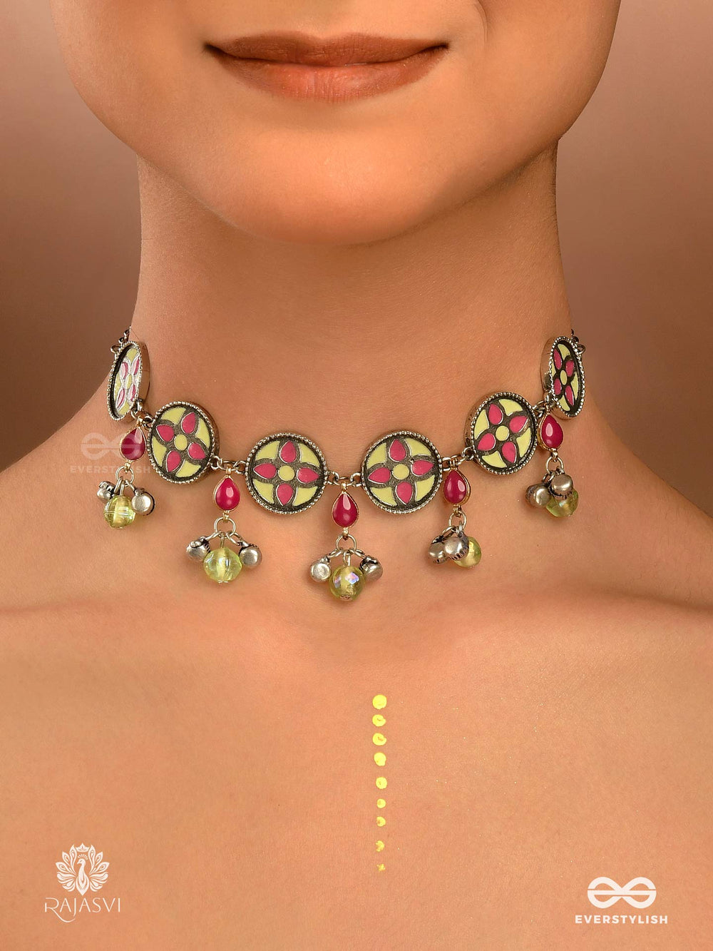 Folk Bloom - Oxidised Floral Enameleed Choker