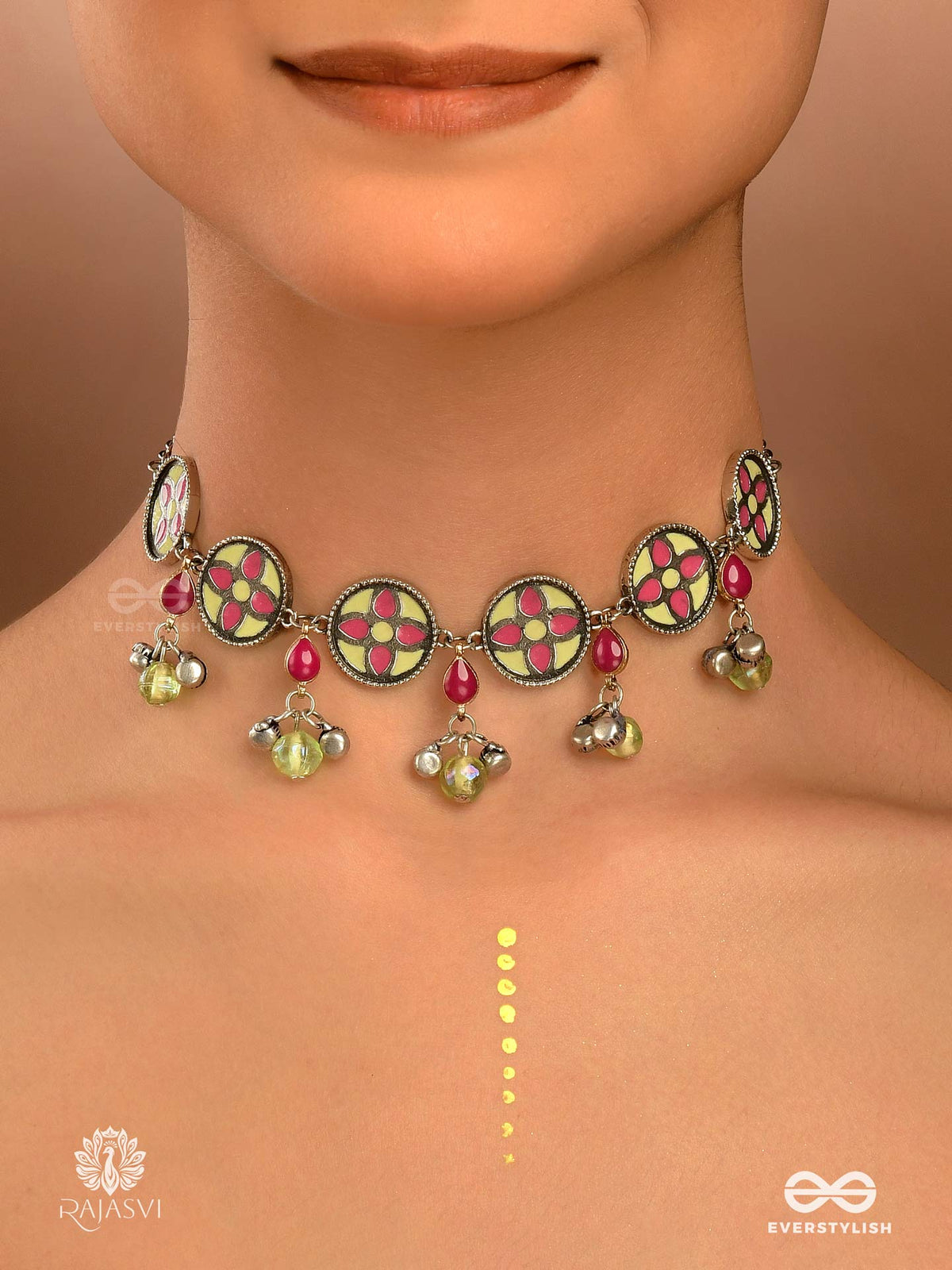 Folk Bloom - Oxidised Floral Enameleed Choker