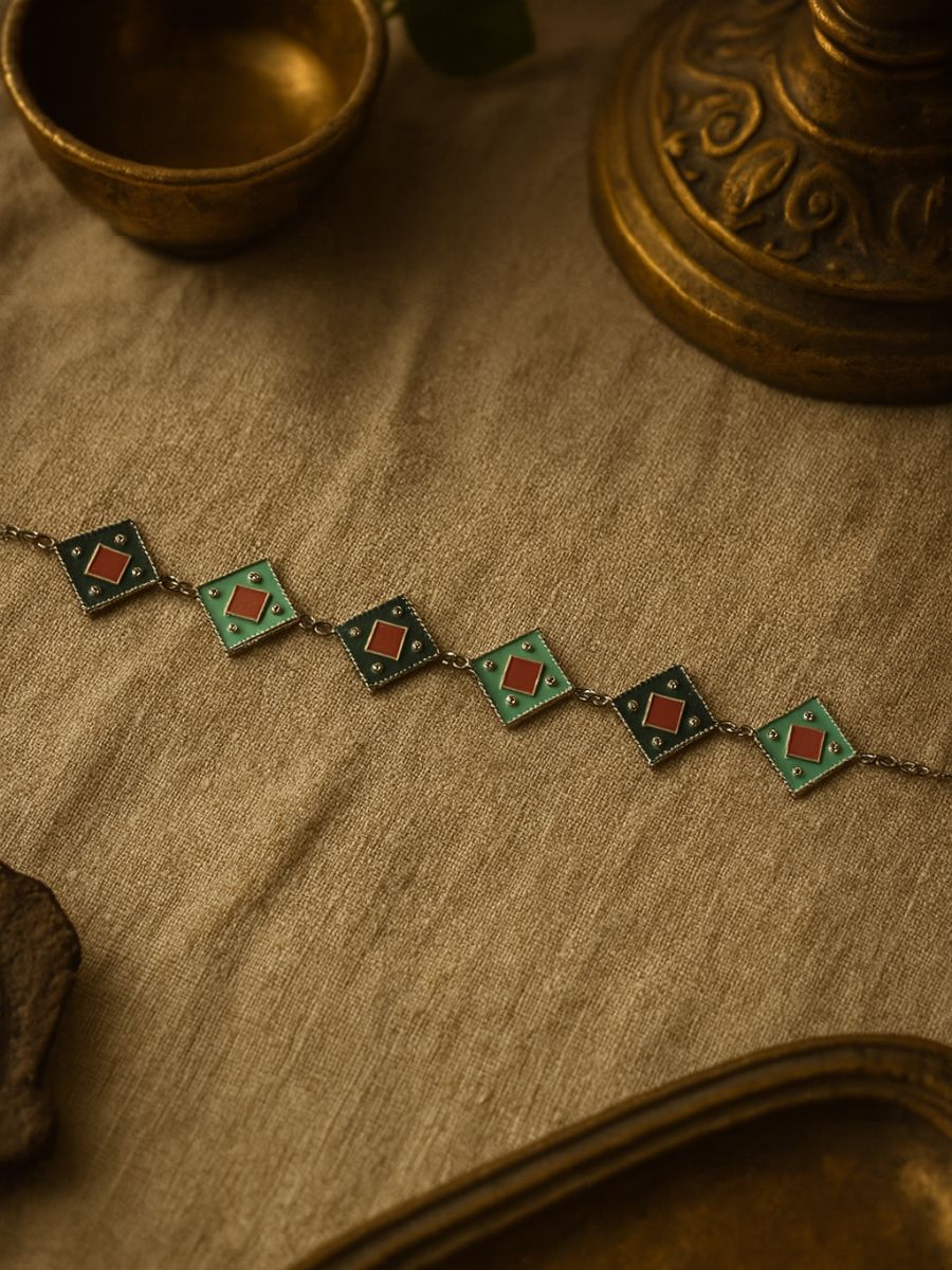 Pop Gems- Geometric Enamelled Oxidised Choker