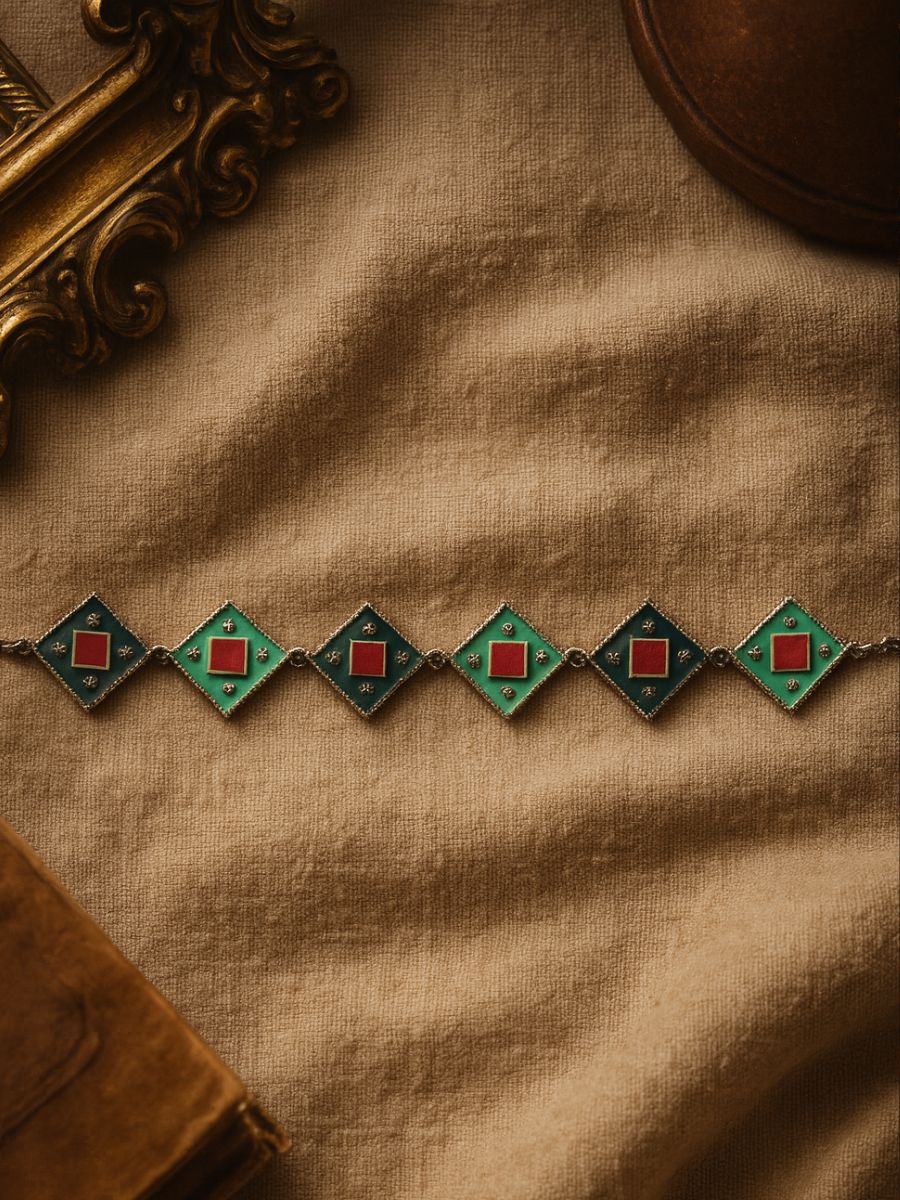 Pop Gems- Geometric Enamelled Oxidised Choker