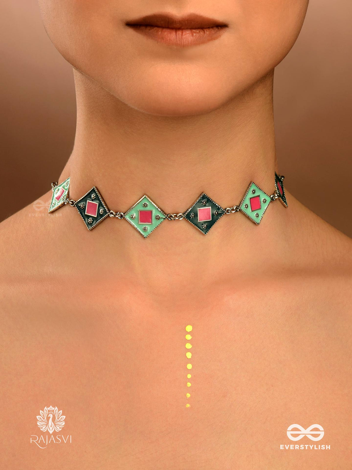 Pop Gems- Geometric Enamelled Oxidised Choker
