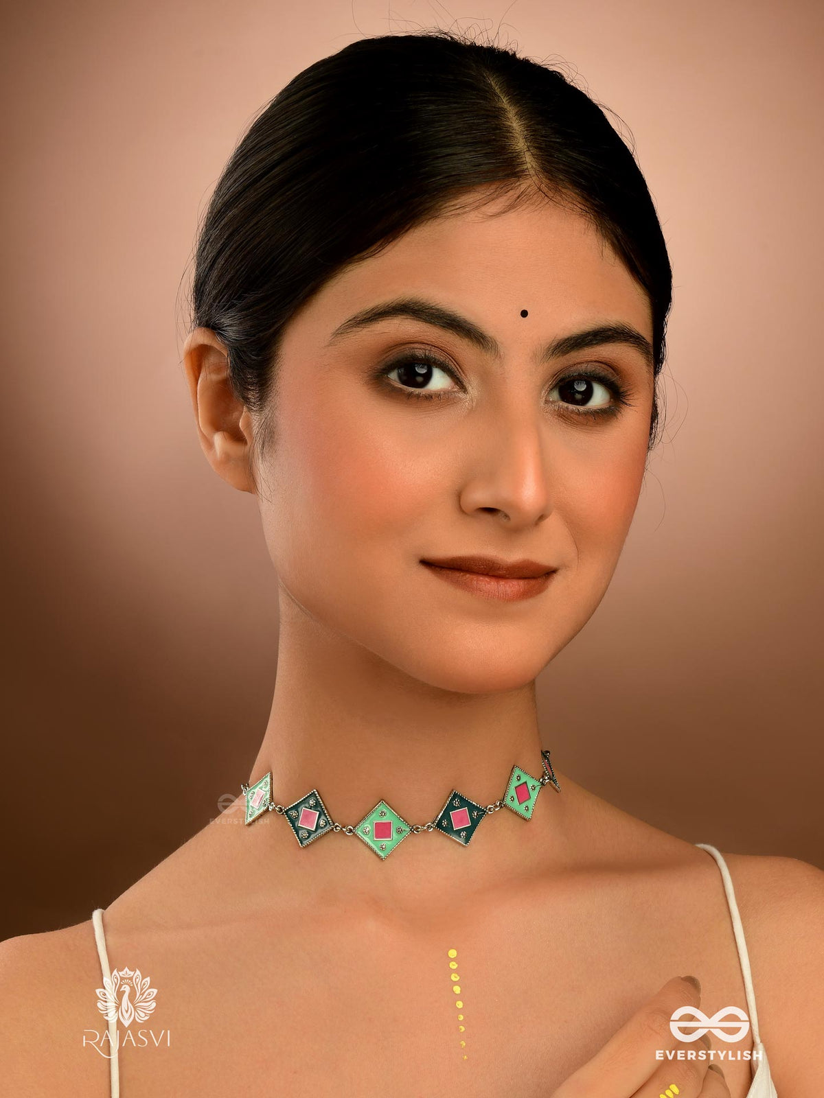 Pop Gems- Geometric Enamelled Oxidised Choker