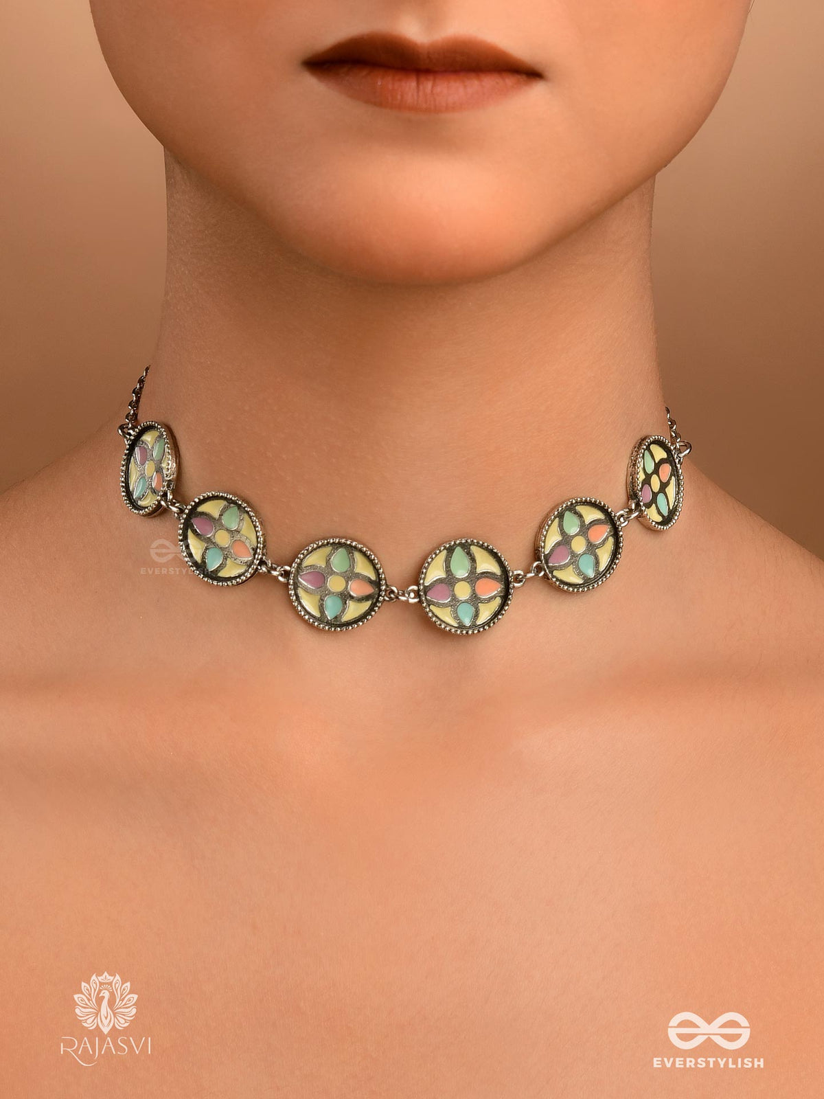Dream Petals - Pastel Enamelled Oxidised Choker