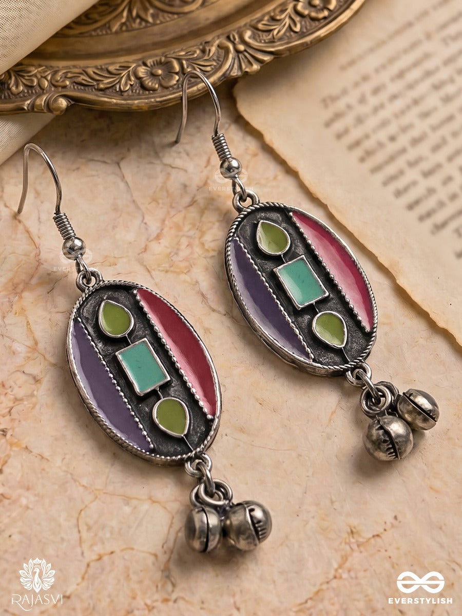 Bazaar Beat- Oval Enamelled Oxidised Earrings