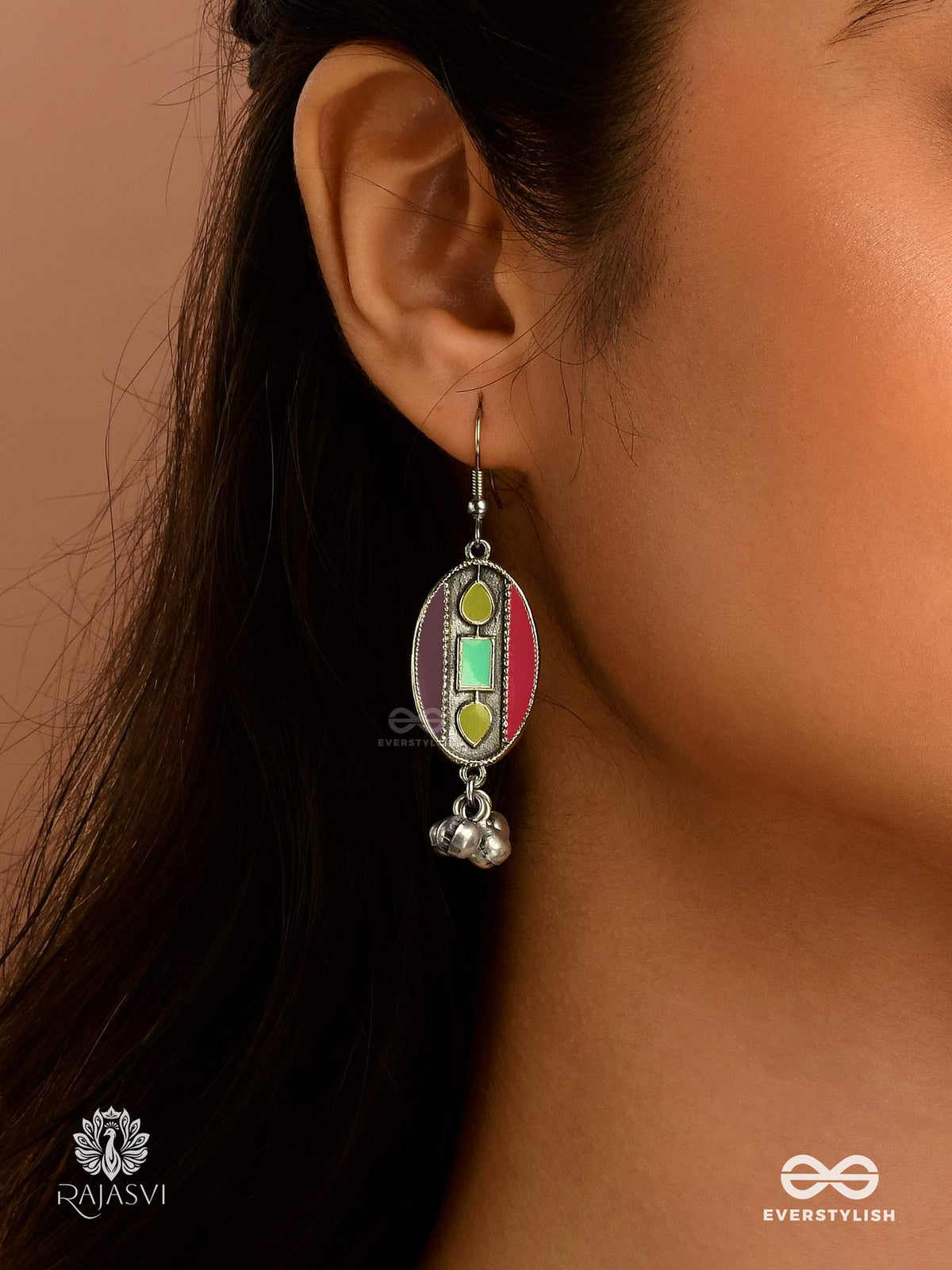 Bazaar Beat- Oval Enamelled Oxidised Earrings