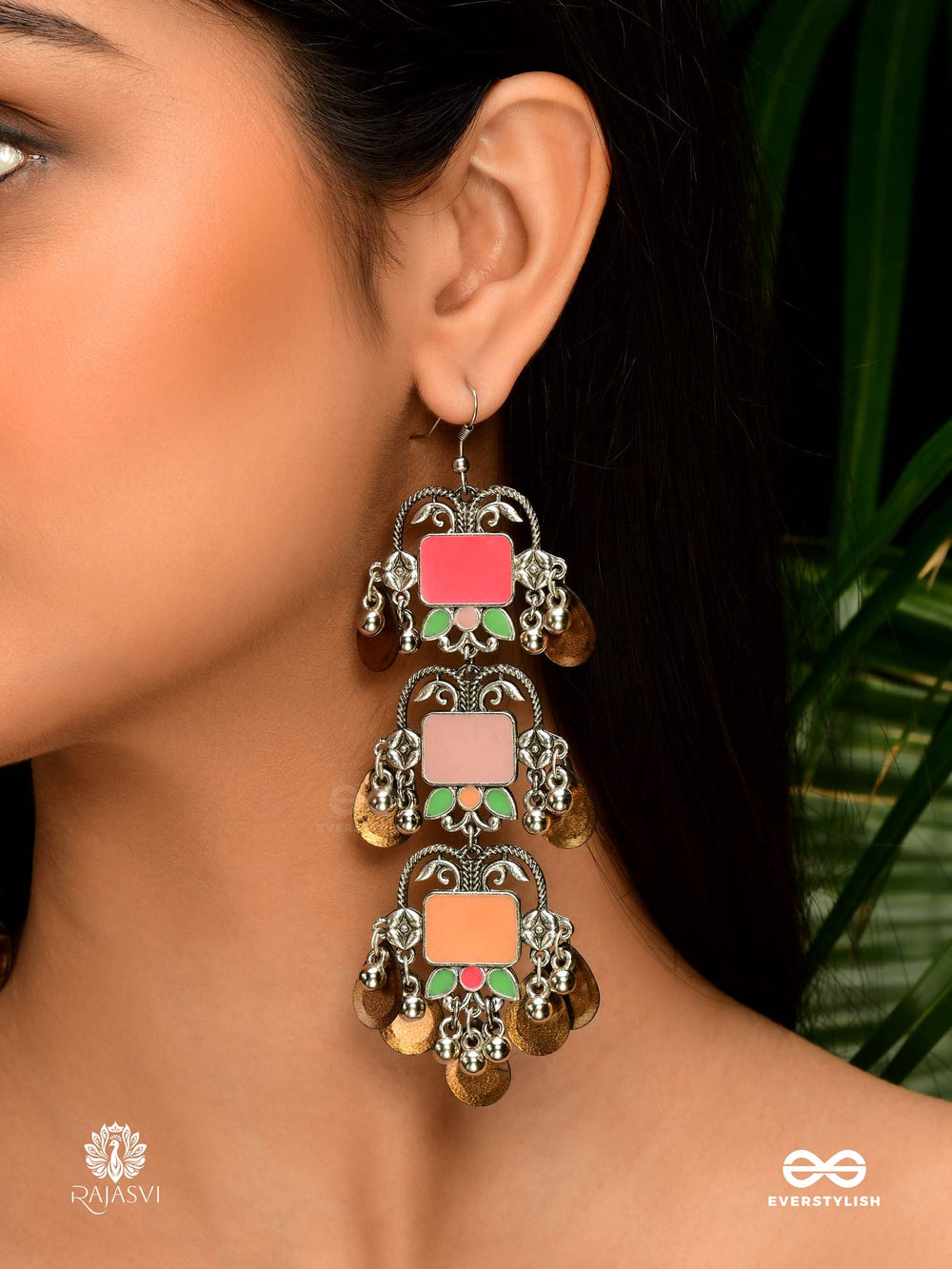 Chime Stack - Multilayered Enamelled Oxidised Earrings