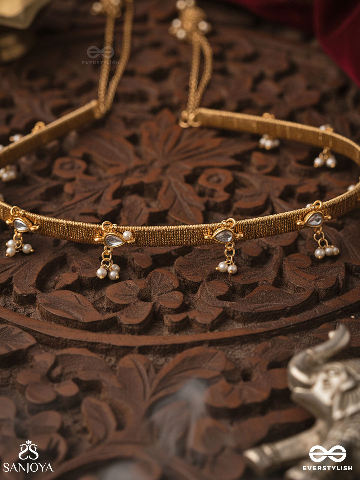 Kanaklatika - Golden Vine - Delicate Headband With Slender Chain Drops And Ornamental Danglers