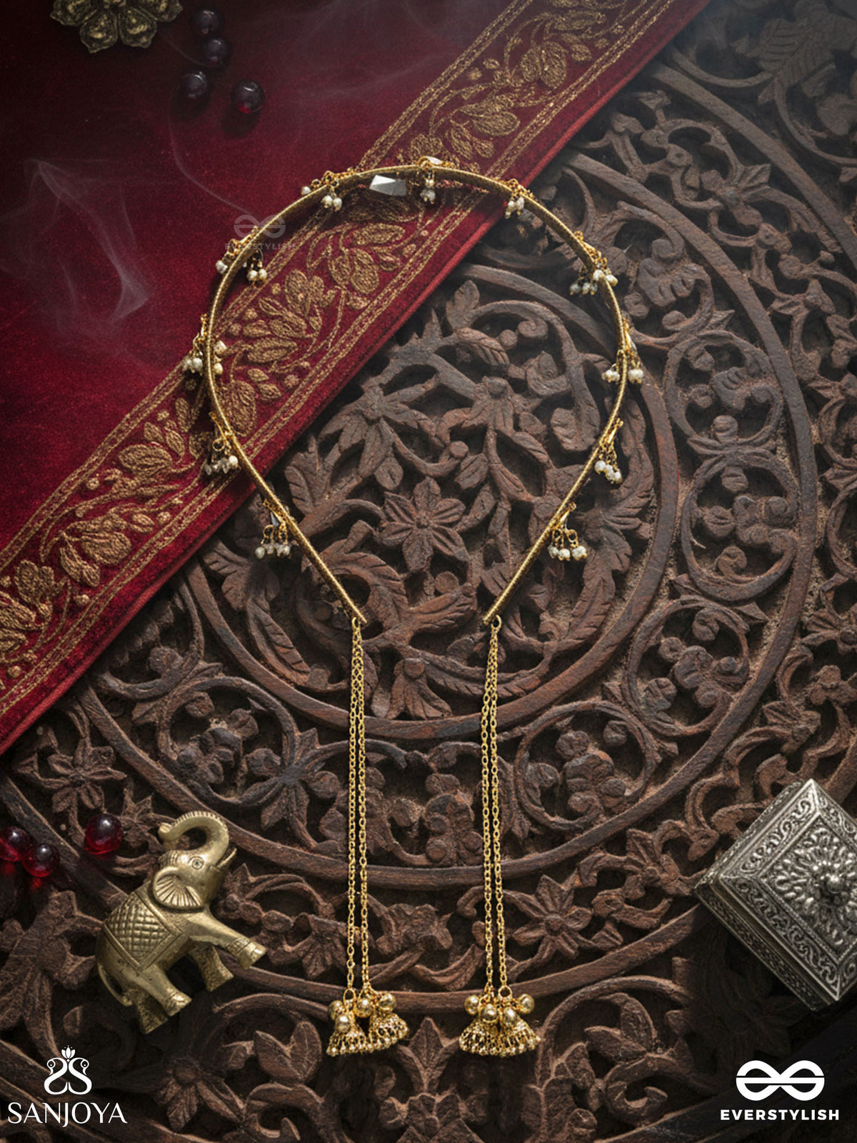Kanaklatika - Golden Vine - Delicate Headband With Slender Chain Drops And Ornamental Danglers
