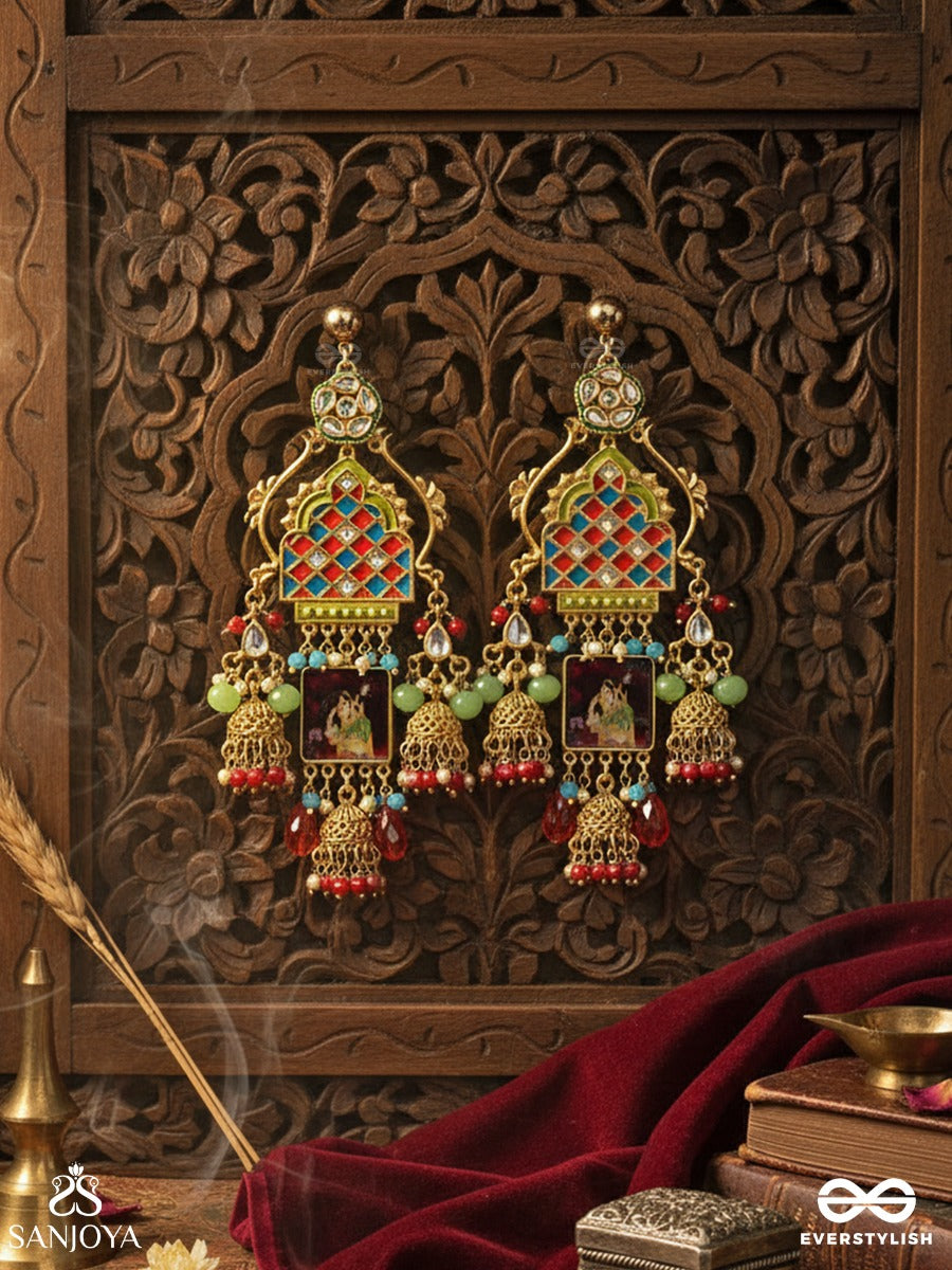 Rangdarshan - Vision In Colour - Ornamented Earring With Checkered Enamel Work, Mini Jhumkas And Multi-Colour Bead Accents