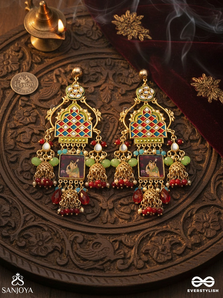 Rangdarshan - Vision In Colour - Ornamented Earring With Checkered Enamel Work, Mini Jhumkas And Multi-Colour Bead Accents