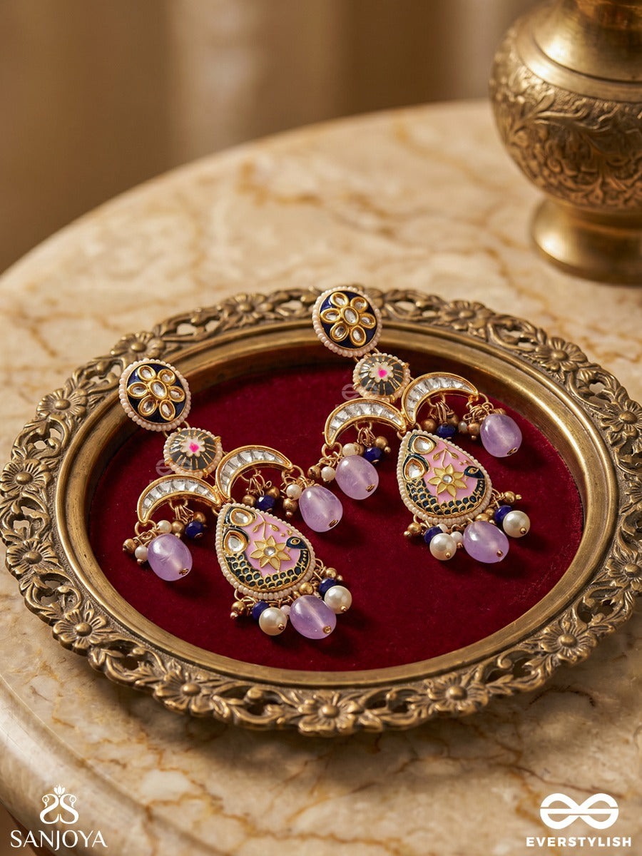 Mrigika - Soft Beauty - Gold Teardrop Charm Earrings With Lavender Drops