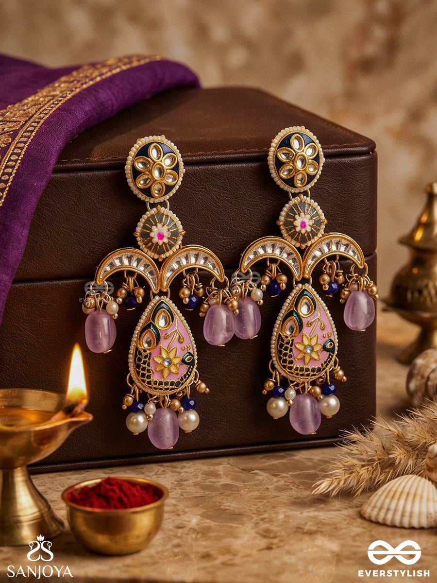 Mrigika - Soft Beauty - Gold Teardrop Charm Earrings With Lavender Drops