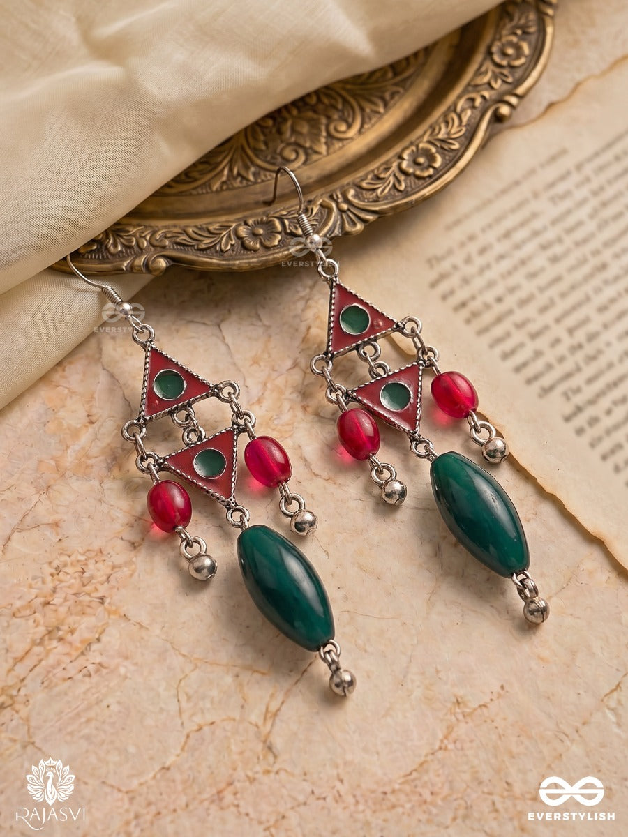 Tinkle Tango - Triangle Motif Oxidised Jodhpuri Jhumkas