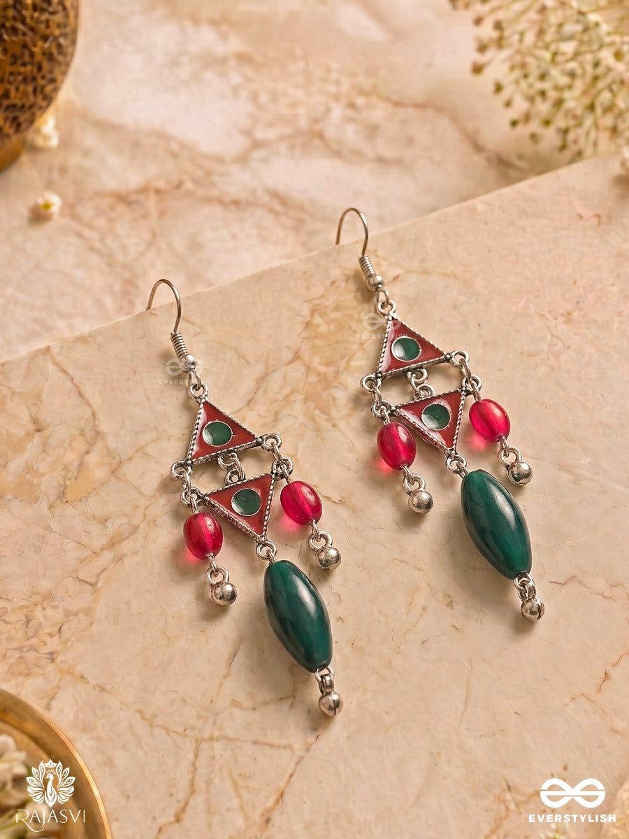 Tinkle Tango - Triangle Motif Oxidised Jodhpuri Jhumkas