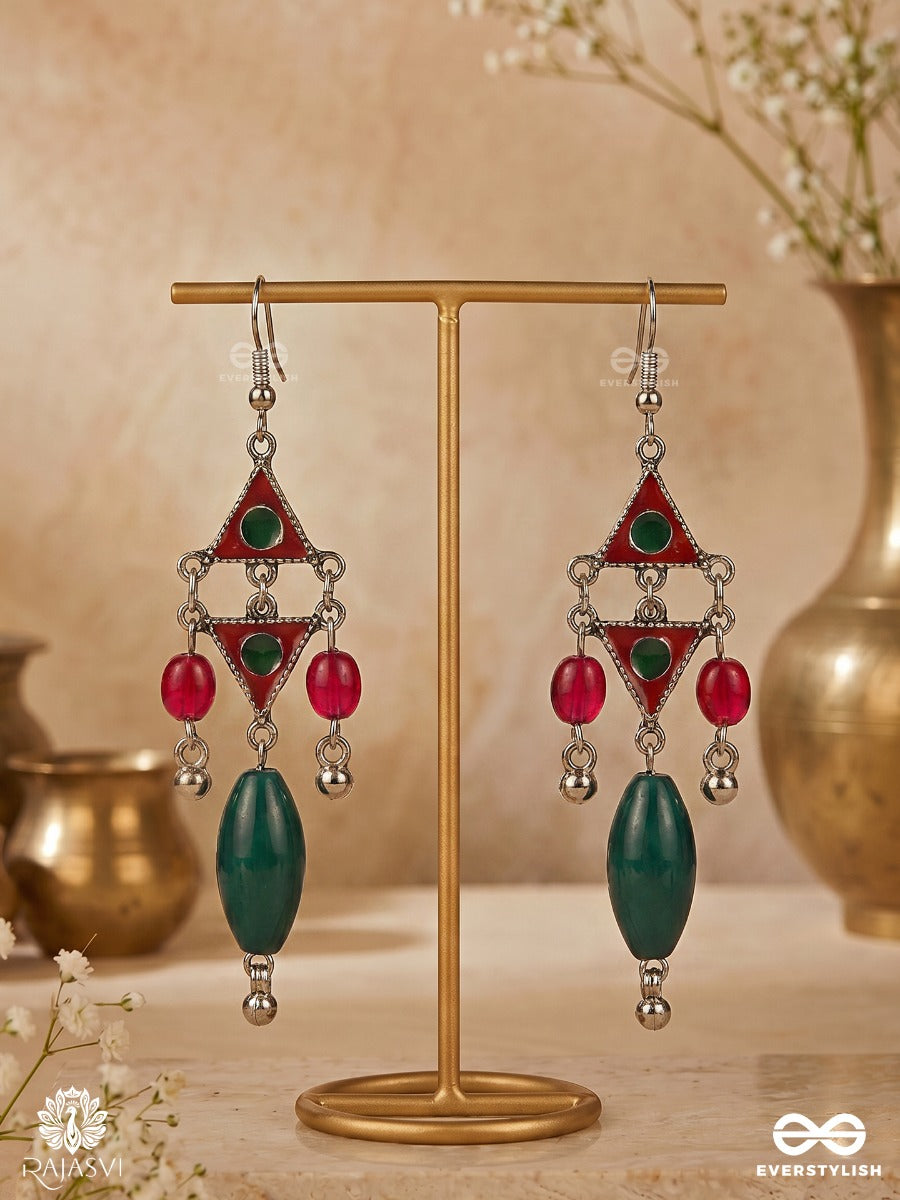 Tinkle Tango - Triangle Motif Oxidised Jodhpuri Jhumkas