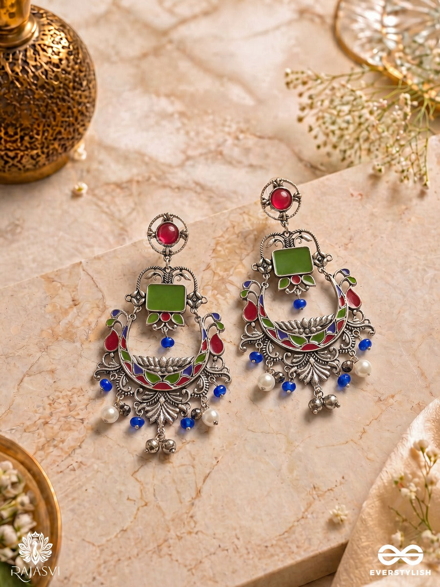 Royal Chaand - Statement Enamelled Oxidised Jodhpuri Jhumkas