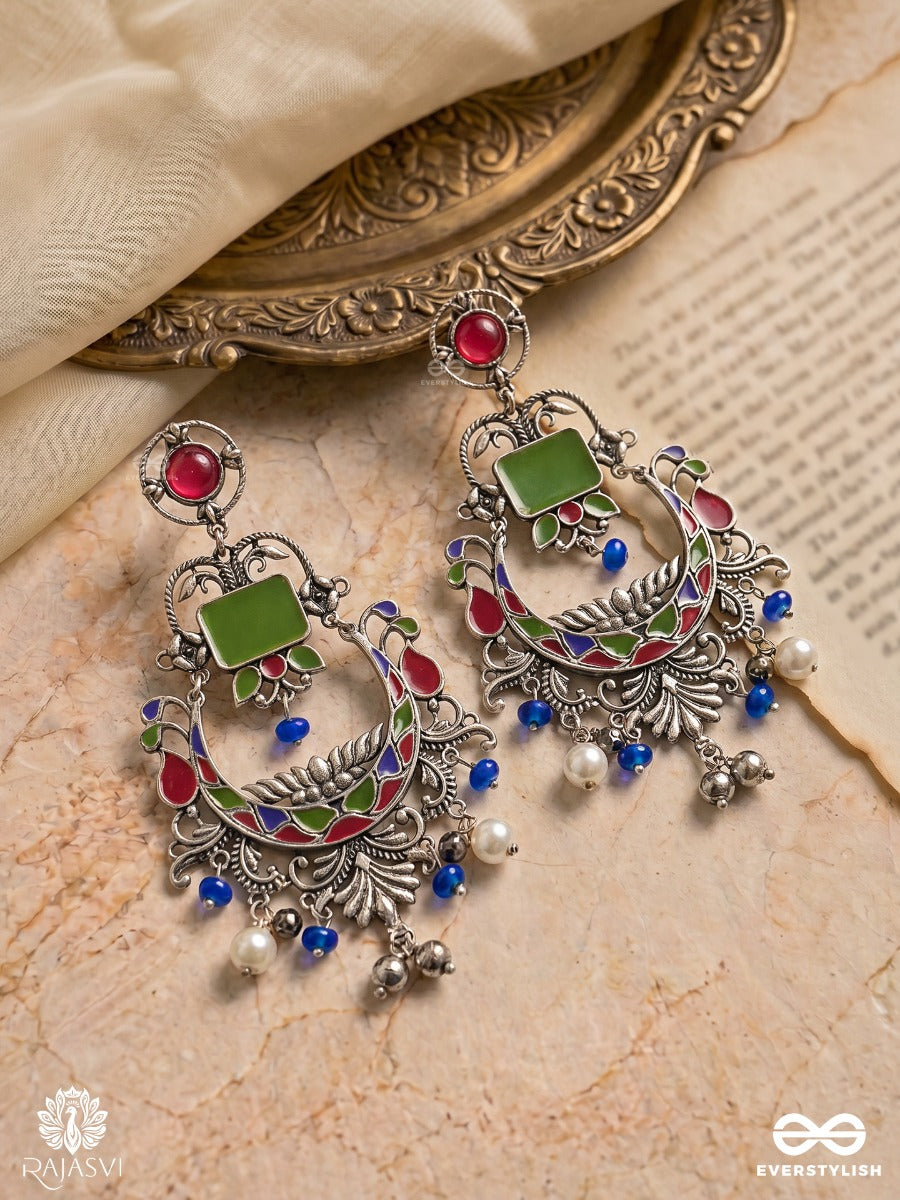 Royal Chaand - Statement Enamelled Oxidised Jodhpuri Jhumkas