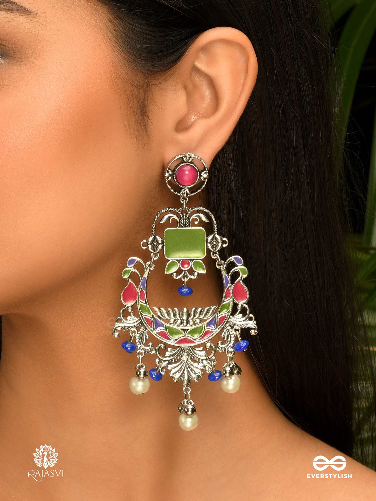 Royal Chaand - Statement Enamelled Oxidised Jodhpuri Jhumkas