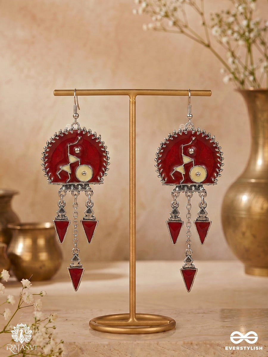 Tribal Rise - Oxidised Enamelled Earring With Folk Figure