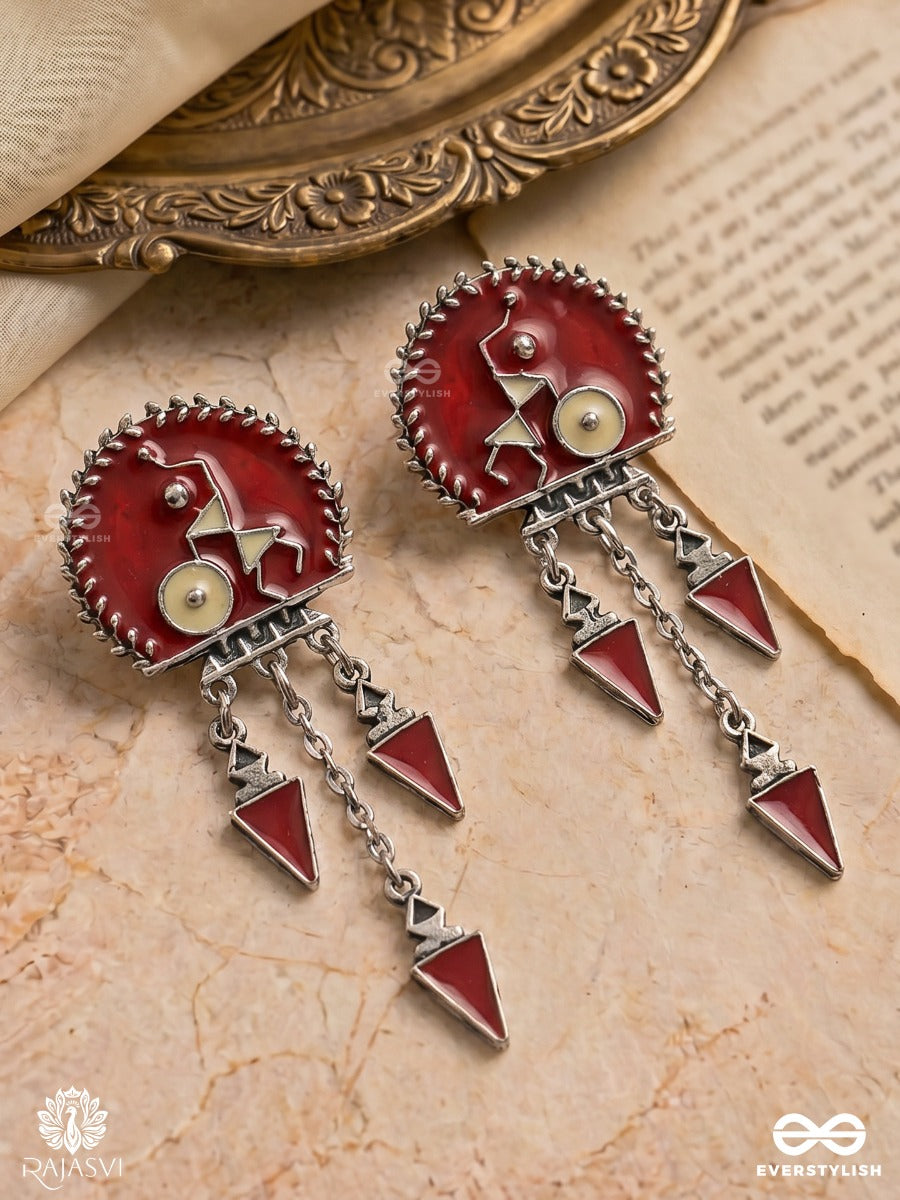 Tribal Rise - Oxidised Enamelled Earring With Folk Figure