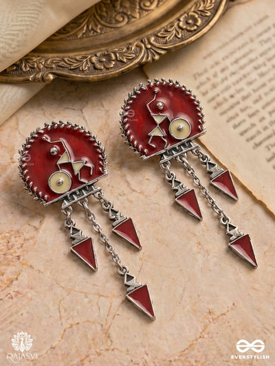 Tribal Rise - Oxidised Enamelled Earring With Folk Figure