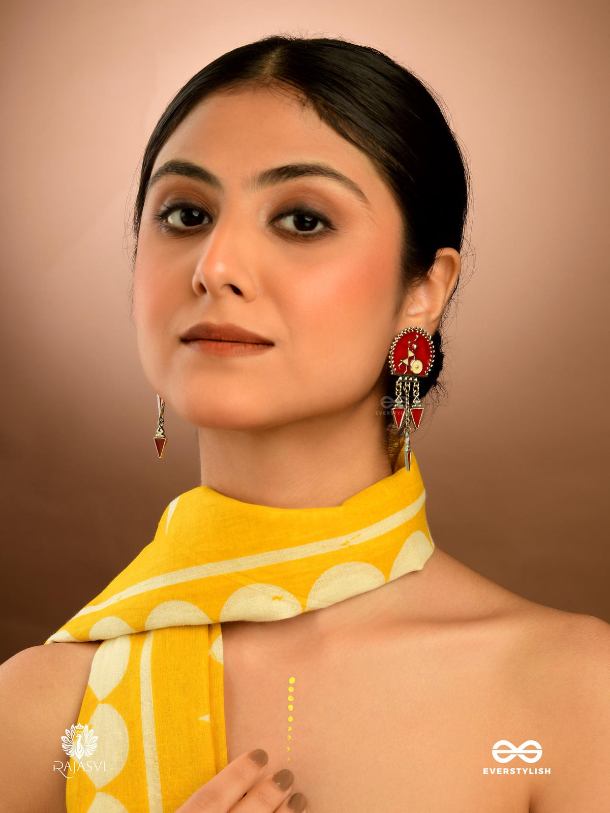 Tribal Rise - Oxidised Enamelled Earring With Folk Figure