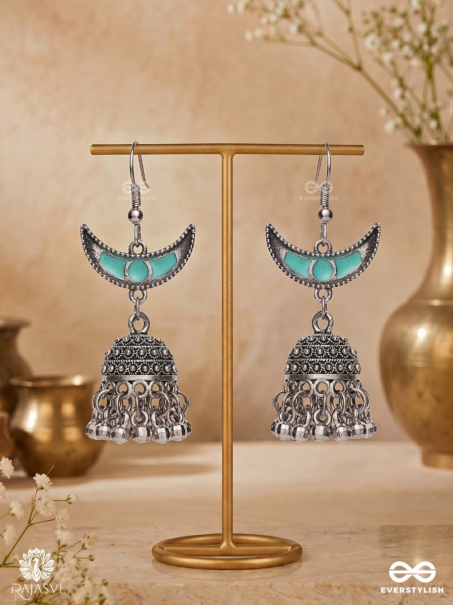 Neel Chaand- Enamelled Oxidised Crescent Earring