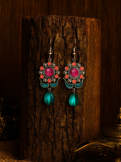 Bloom Burst - Red Enamel Flower Jodhpuri Jhumkas