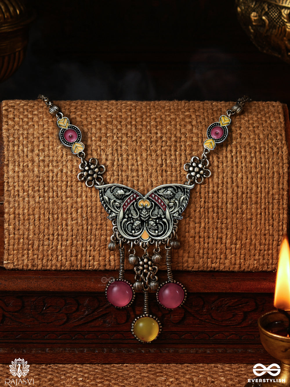 Winged Bloom - Vibrant Enamel Butterfly Necklace