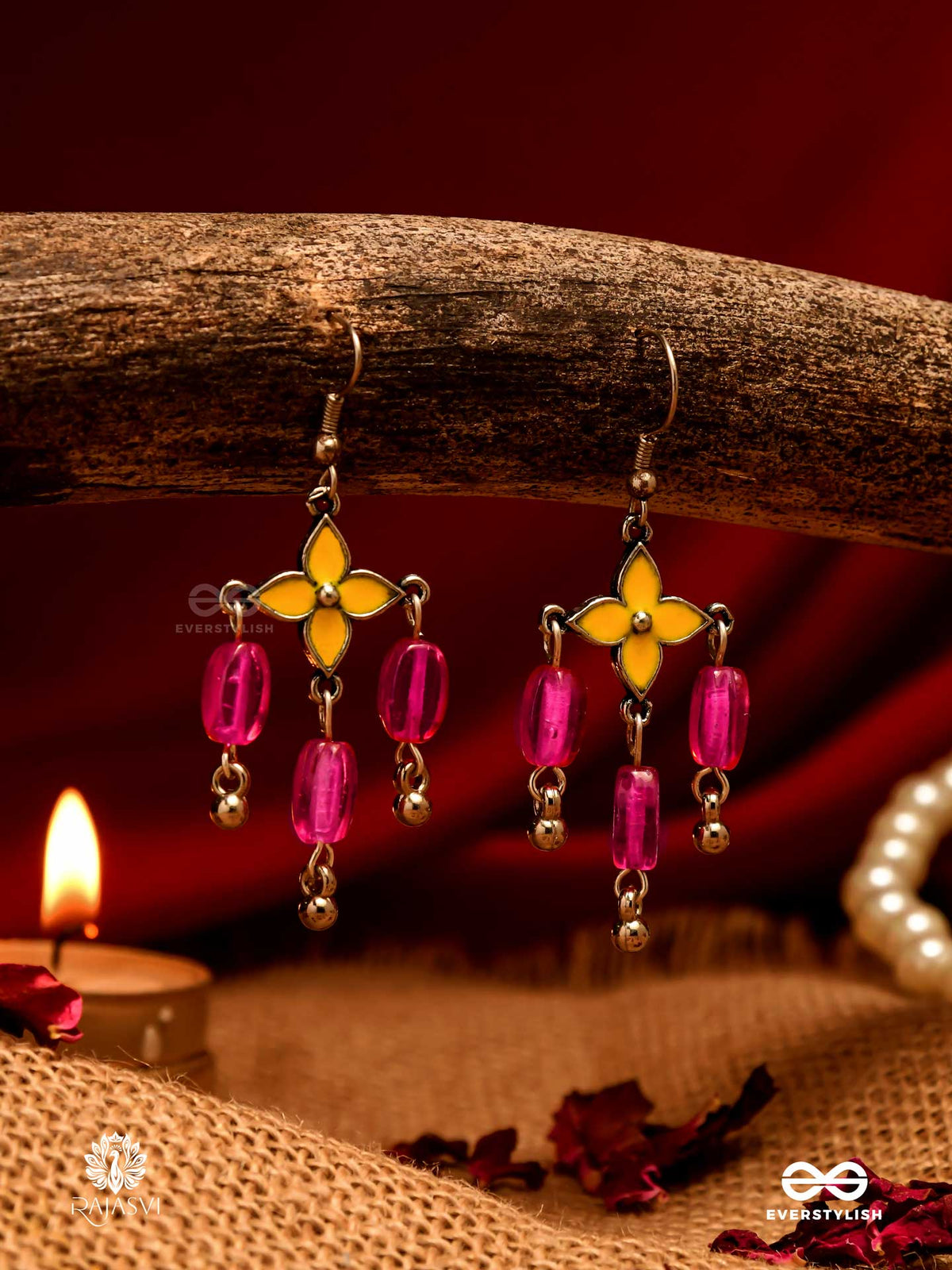 Summer Sway - Fuchsia Beaded Jodhpuri Jhumkas