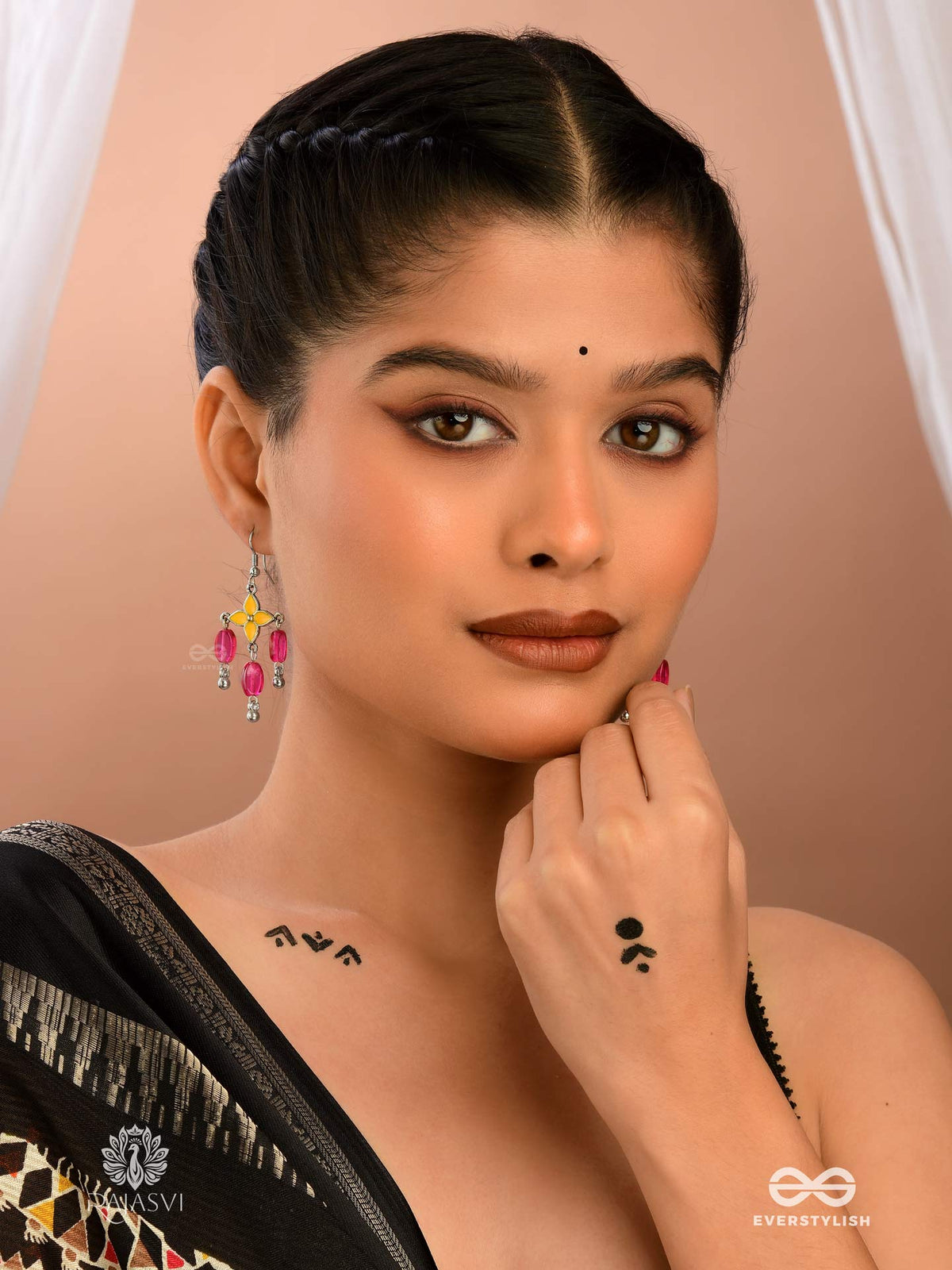 Summer Sway - Fuchsia Beaded Jodhpuri Jhumkas