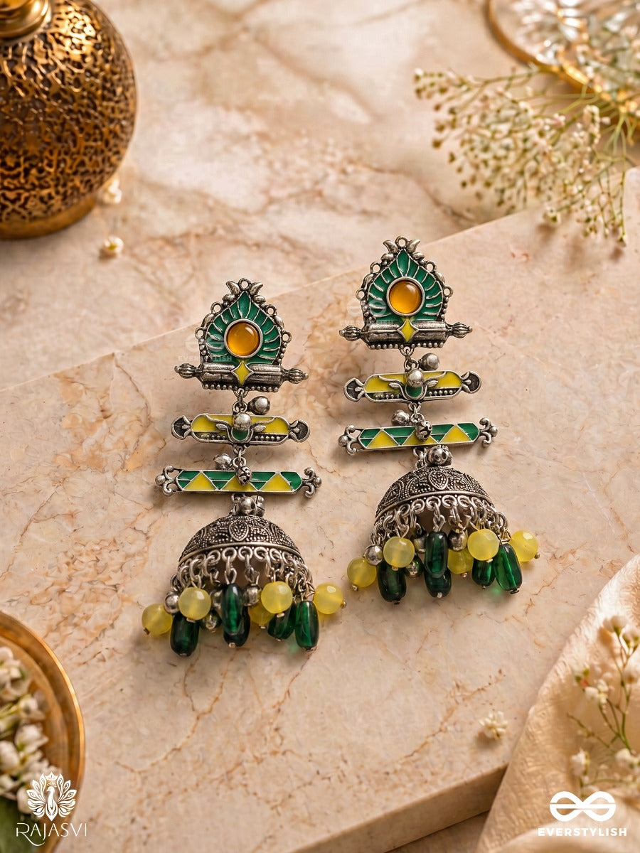Folk Bloom - Oxidised Enamel Jodhpuri Jhumkas