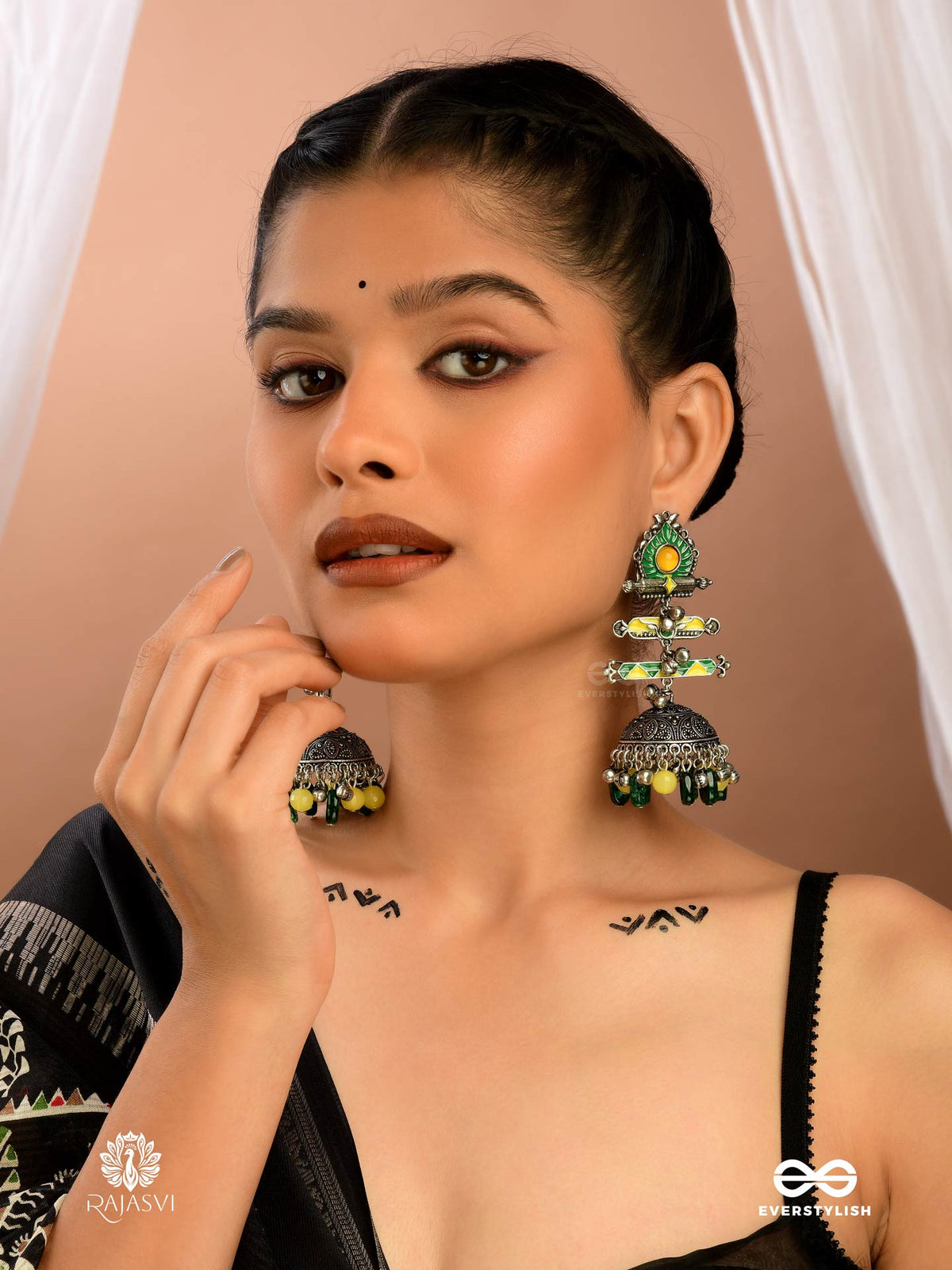 Folk Bloom - Oxidised Enamel Jodhpuri Jhumkas
