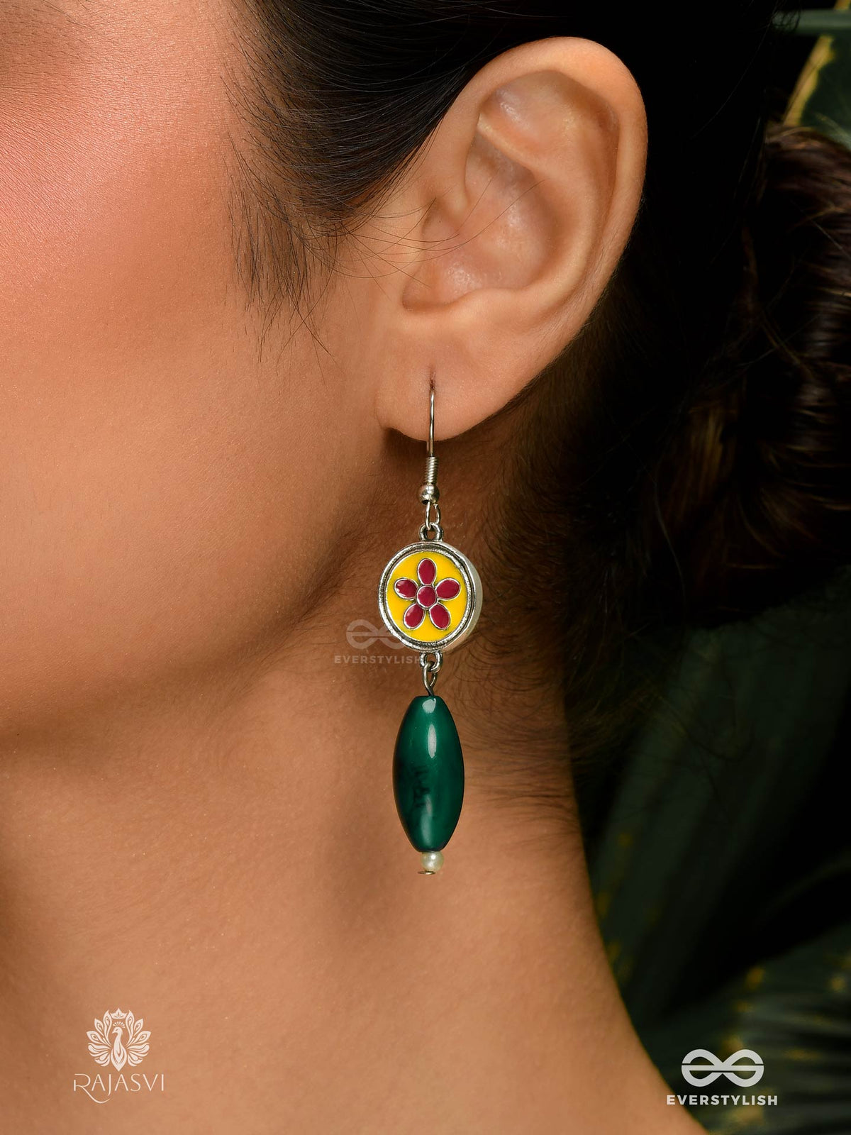 Petal Charm - Enamelled Oxidised Jodhpuri Jhumkas