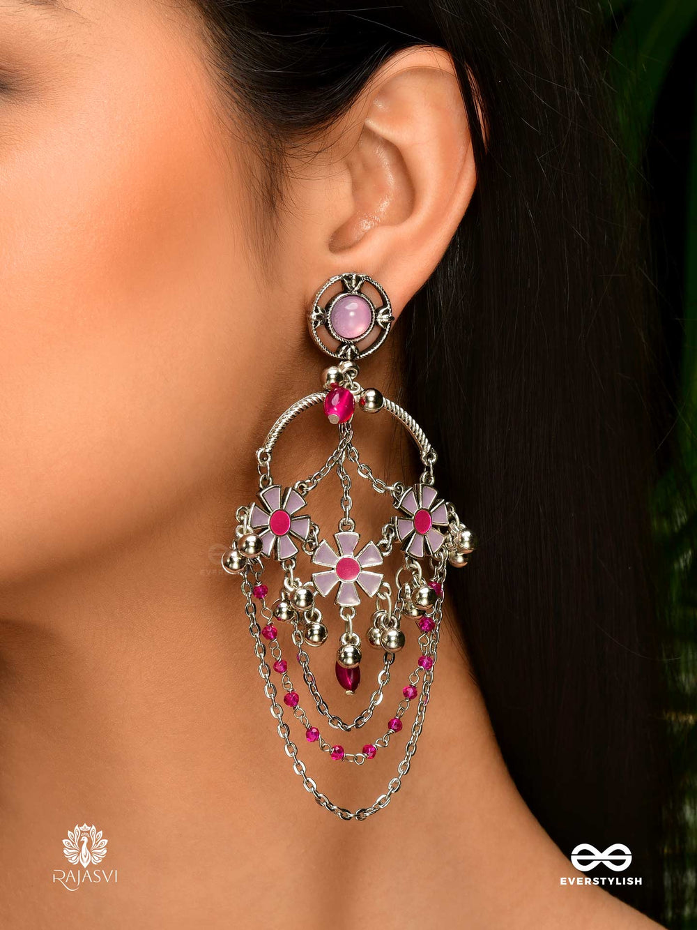 Dream Dangles - Statement Floral Enamelled Chandbali