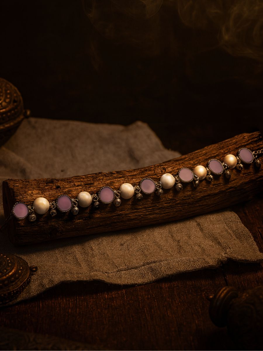 Lavender Link- Oxidised Chain Sandstone Necklace