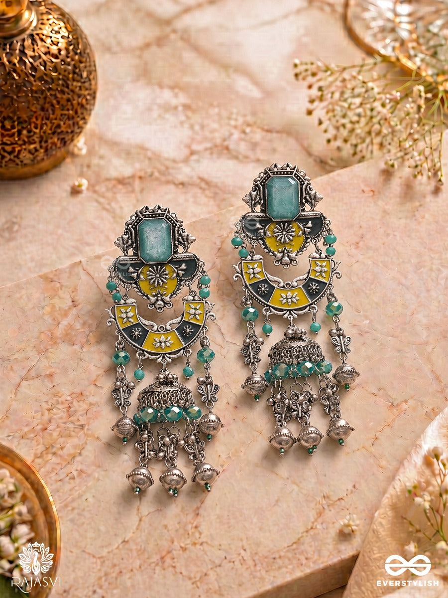 Breezy Rhythm - Enamelled Oxidised Jodhpuri Jhumkas
