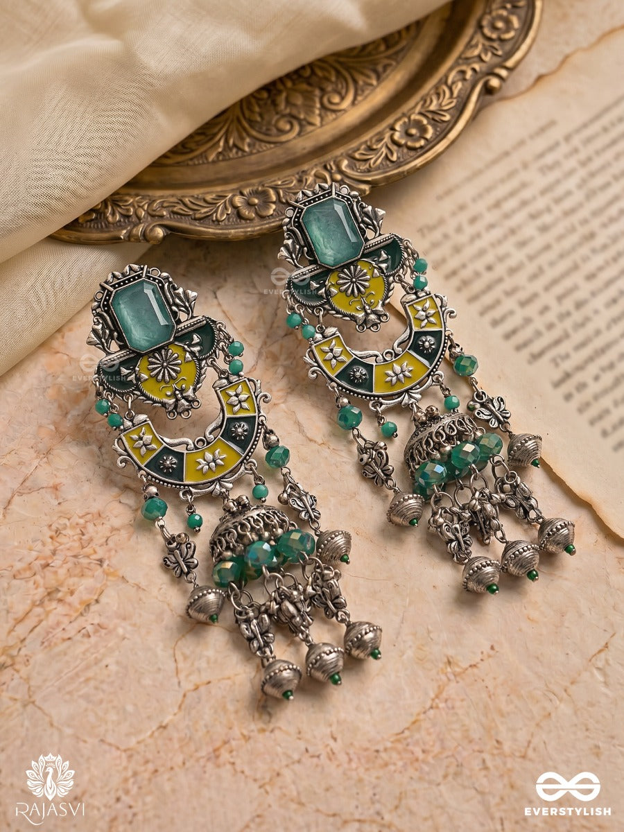 Breezy Rhythm - Enamelled Oxidised Jodhpuri Jhumkas