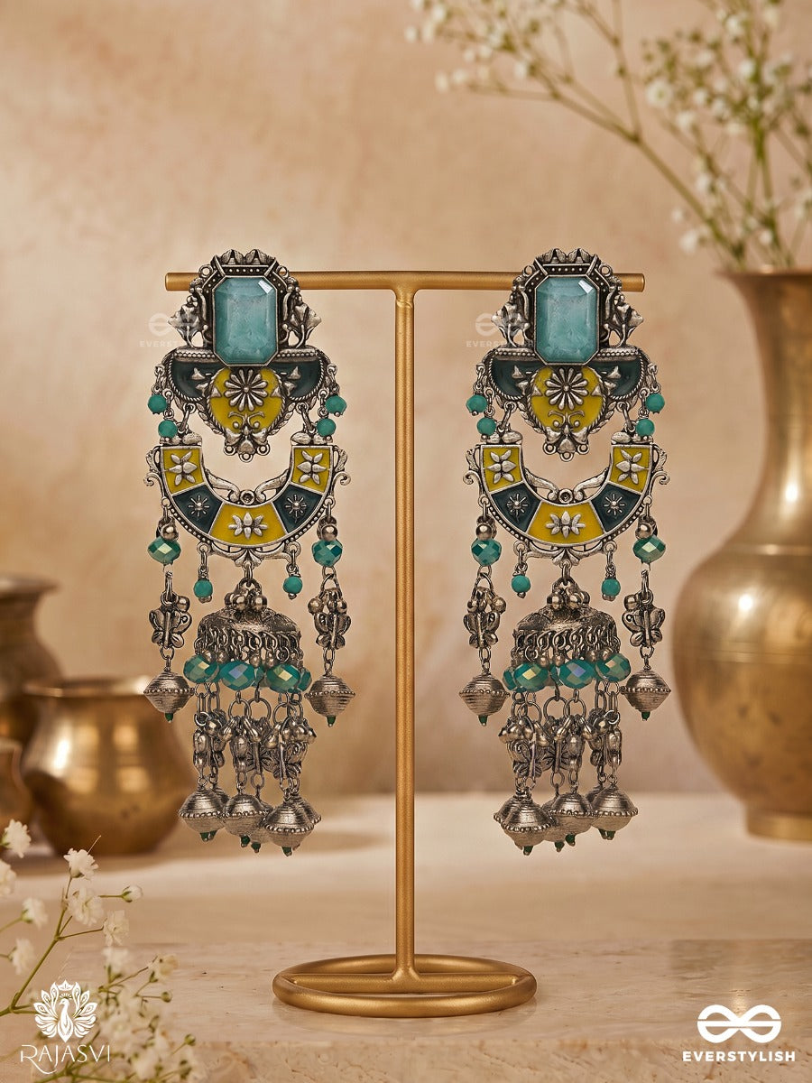 Breezy Rhythm - Enamelled Oxidised Jodhpuri Jhumkas