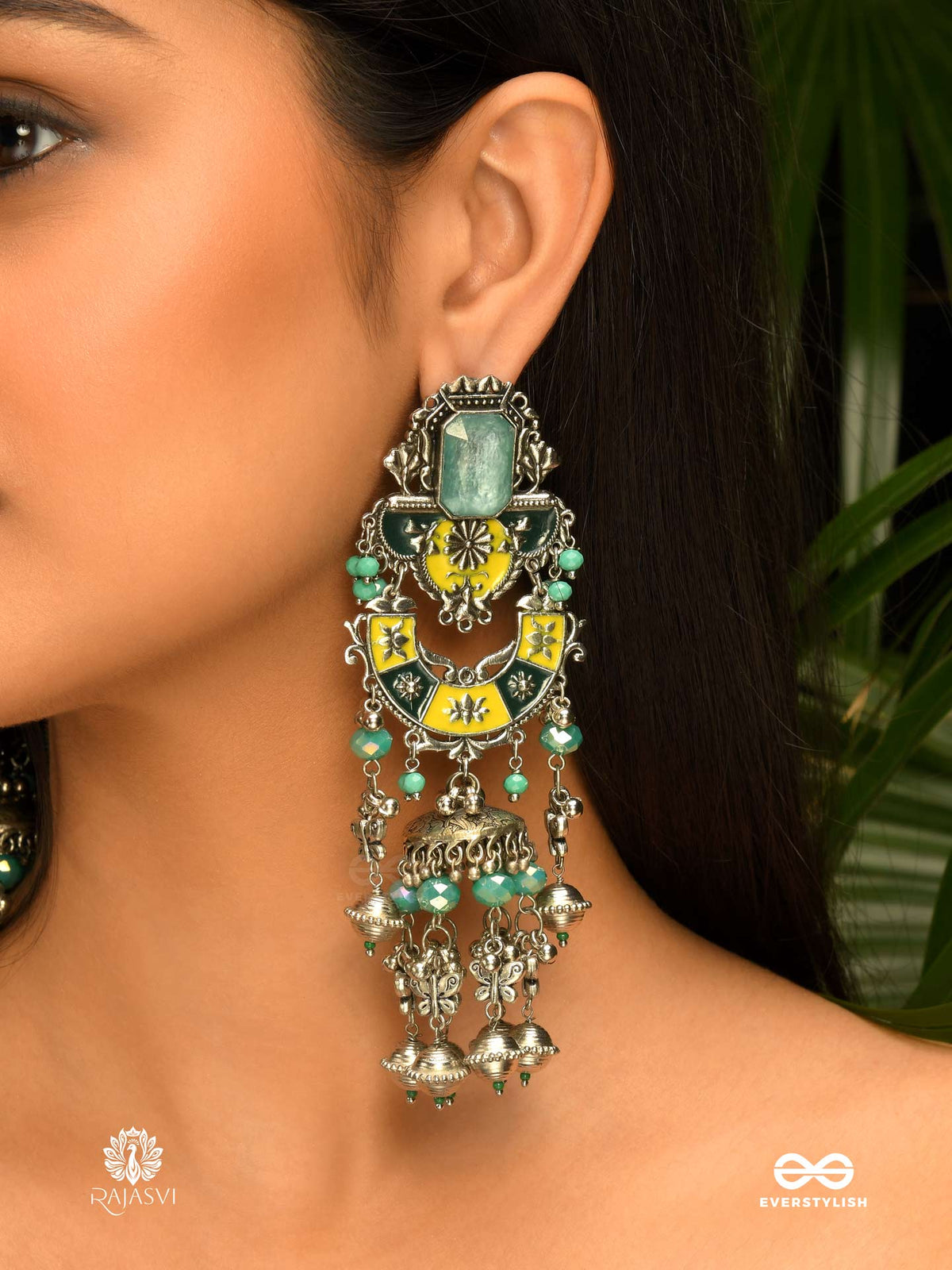 Breezy Rhythm - Enamelled Oxidised Jodhpuri Jhumkas
