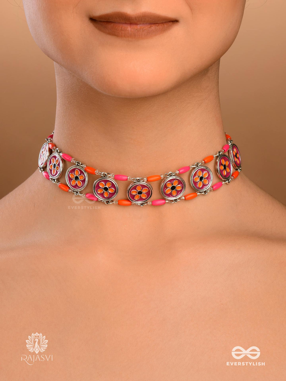 Rangreza - Floral Enamelled Oxidised Choker
