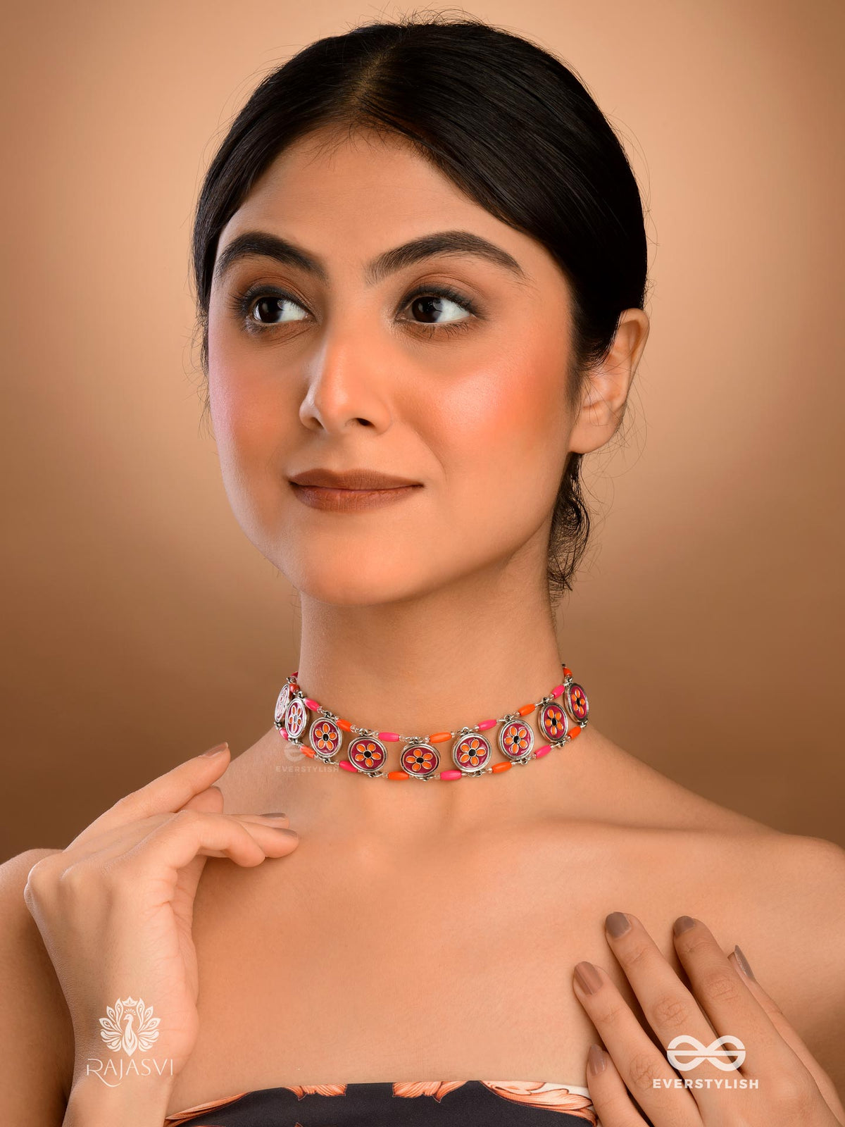 Rangreza - Floral Enamelled Oxidised Choker